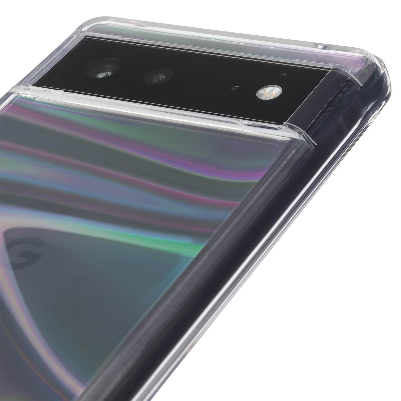 Close up of camera hole on case. color::Soap Bubble