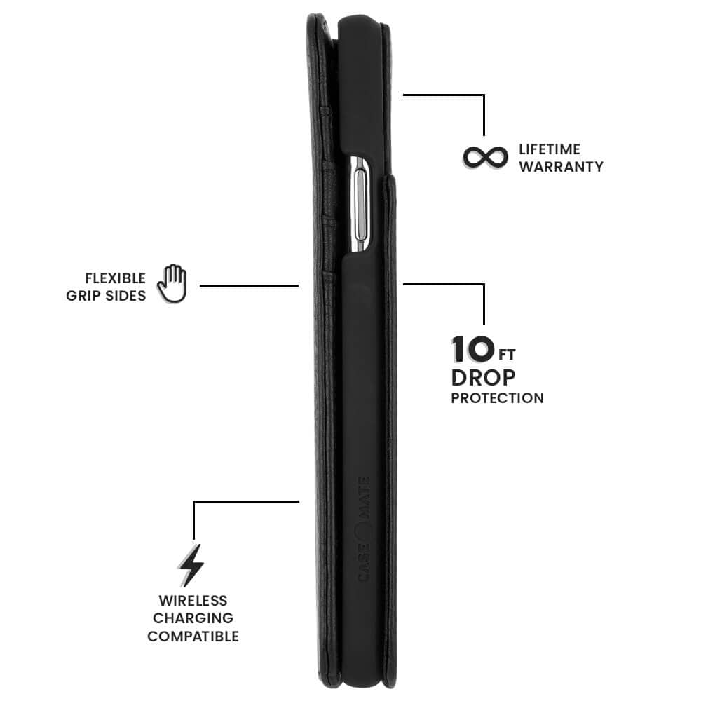 Features flexible grip sides, wireless charging compatible, Lifetime warranty, 10 ft drop protection. color::Black