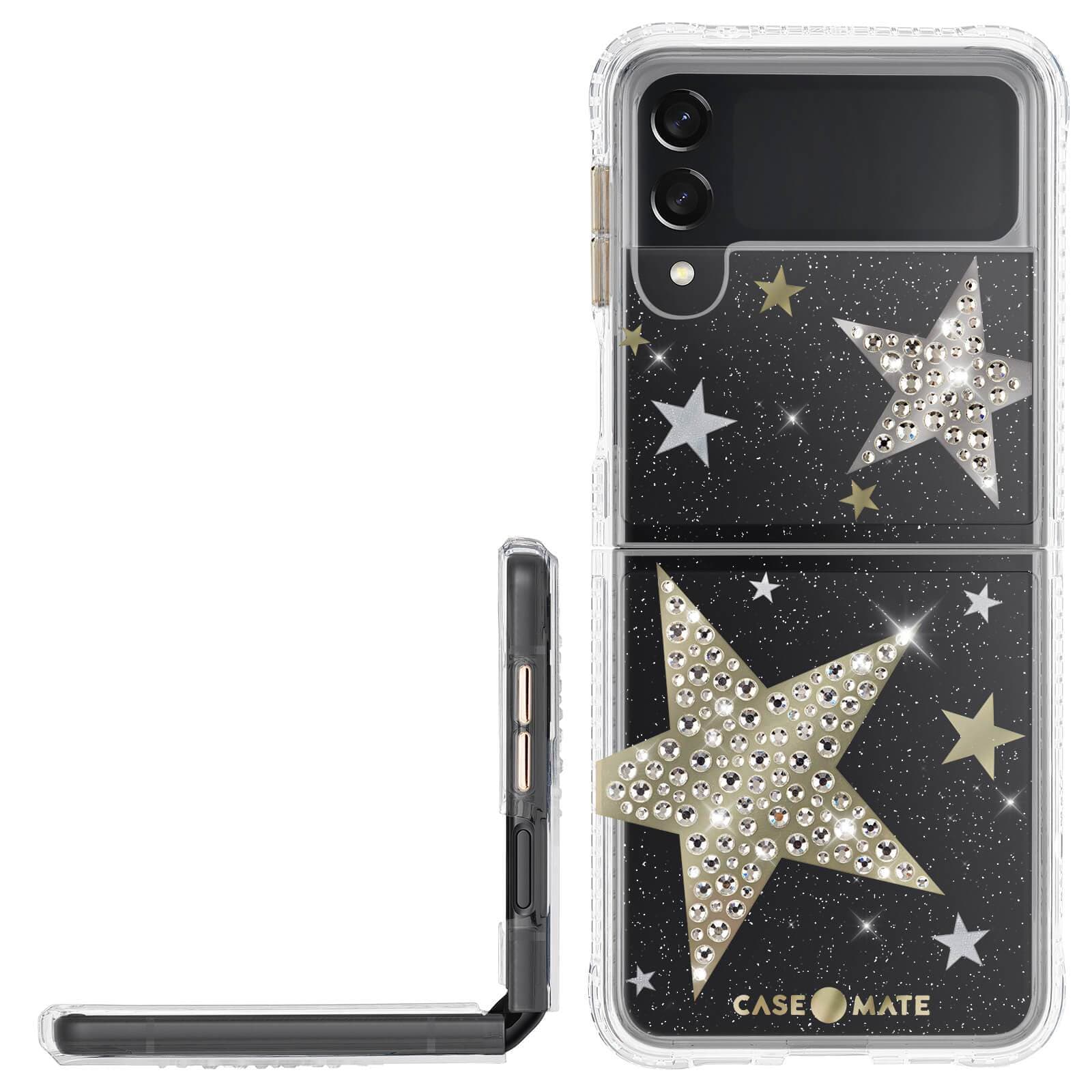 Back and side of case on black device. color::Sheer Superstar