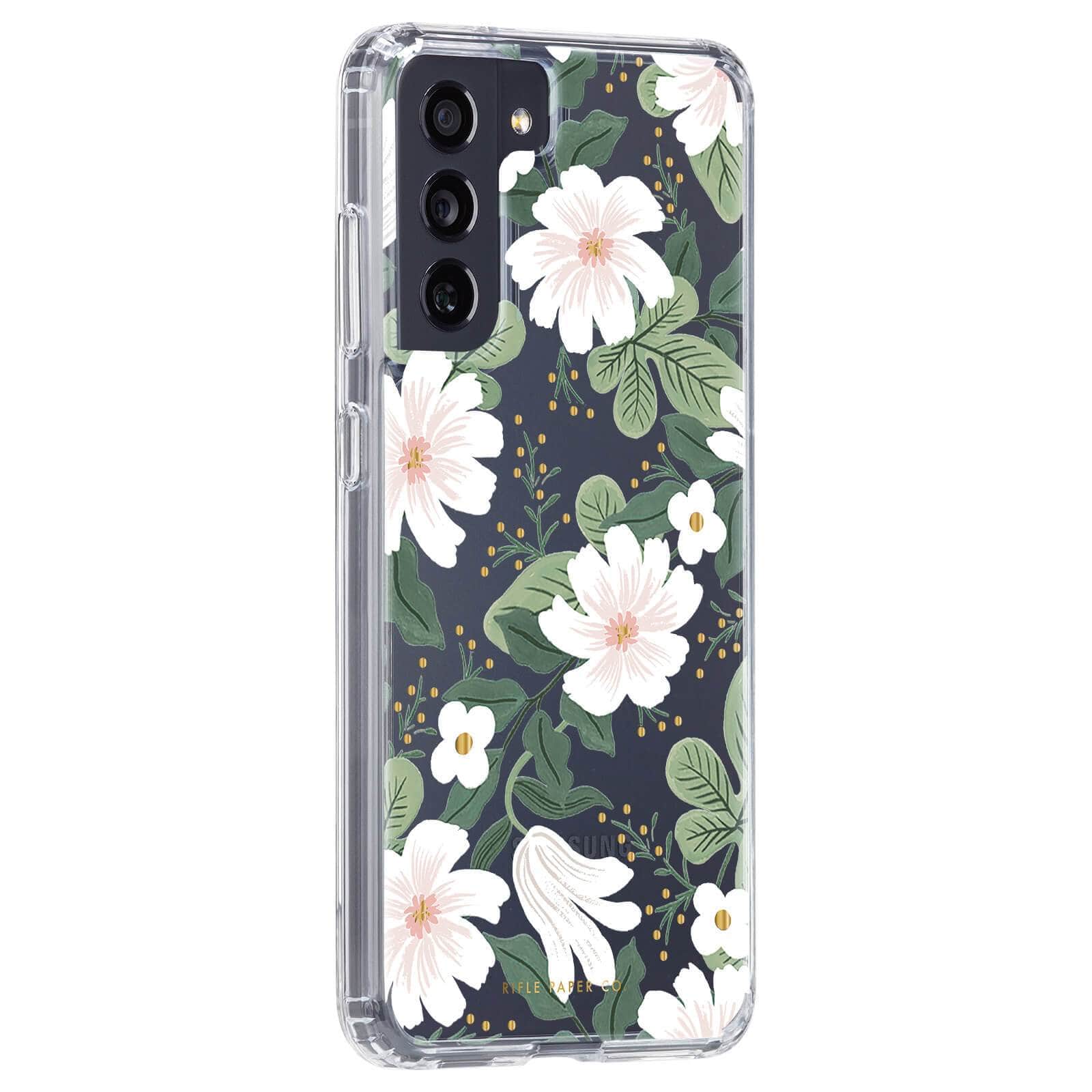 Partially clear case with Rifle Paper Co. floral print on it. color::Willow