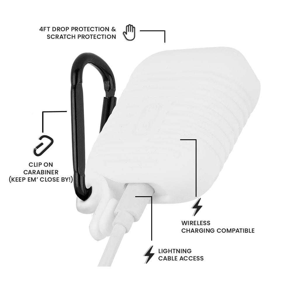 4ft Drop and Scratch protection, Clip on carabiner, wireless charging compatible, lightning cable access. color::White