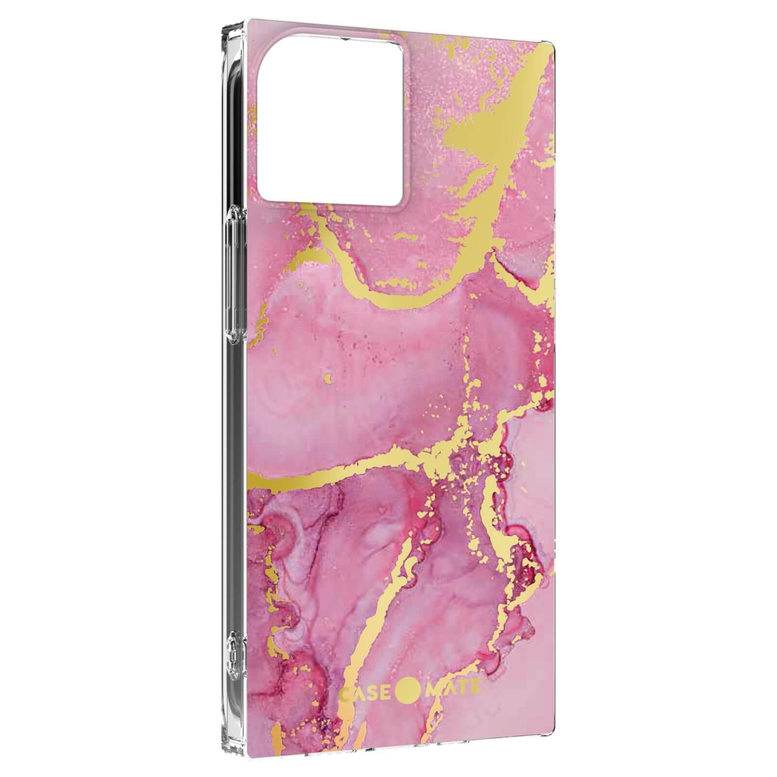 Pink and gold marble square case for iPhone 13. color::Magenta Marble