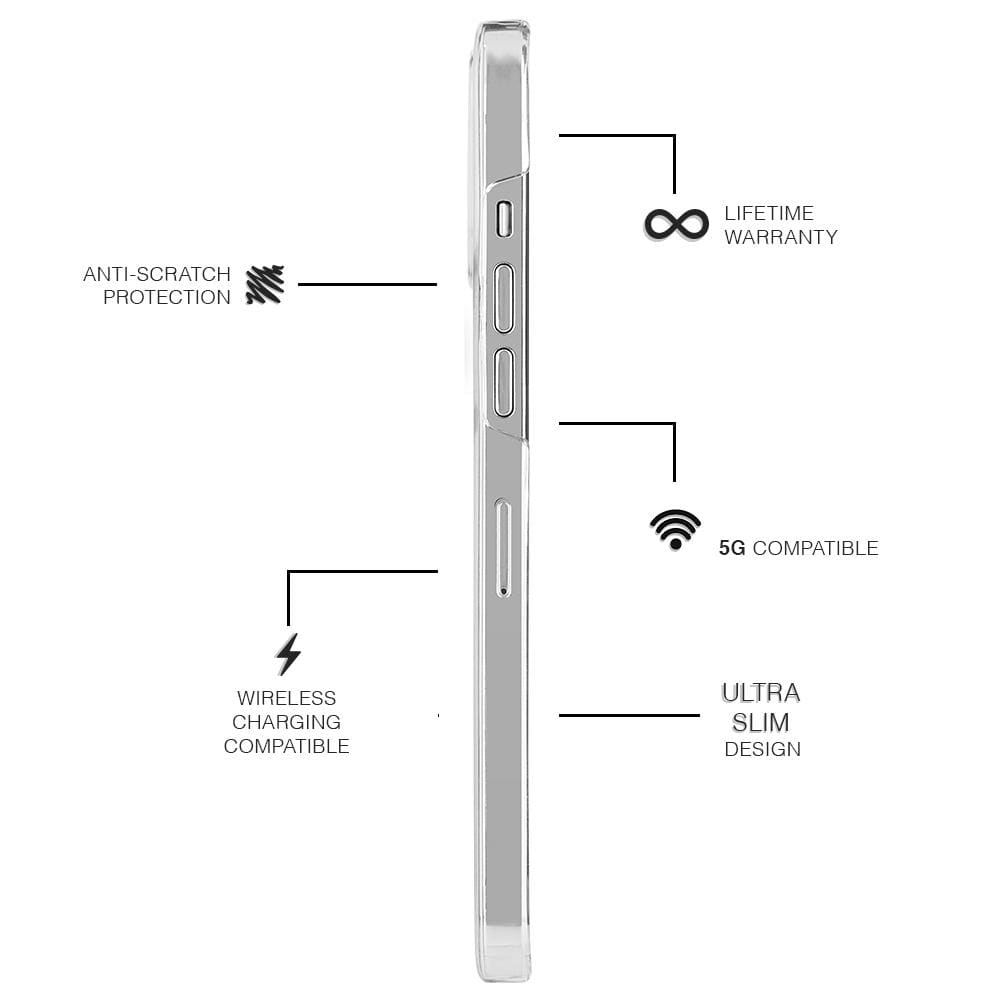 Anti-Scratch Protection, Wireless Charging Compatible, Lifetime Warranty, 5G Compatible, Ultra Slim Design. color::Clear