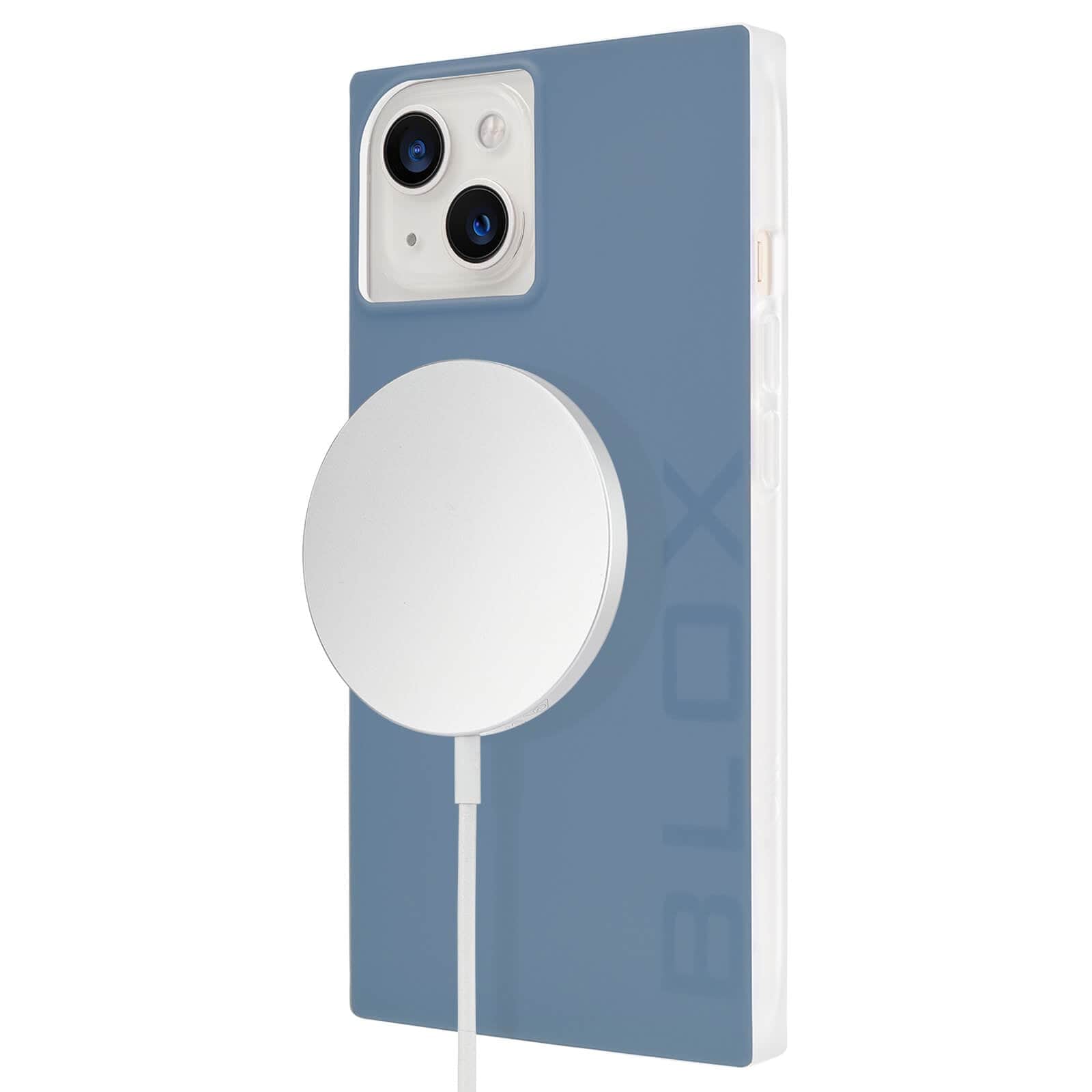 MagSafe charger attaching to case. color::Ink Blue