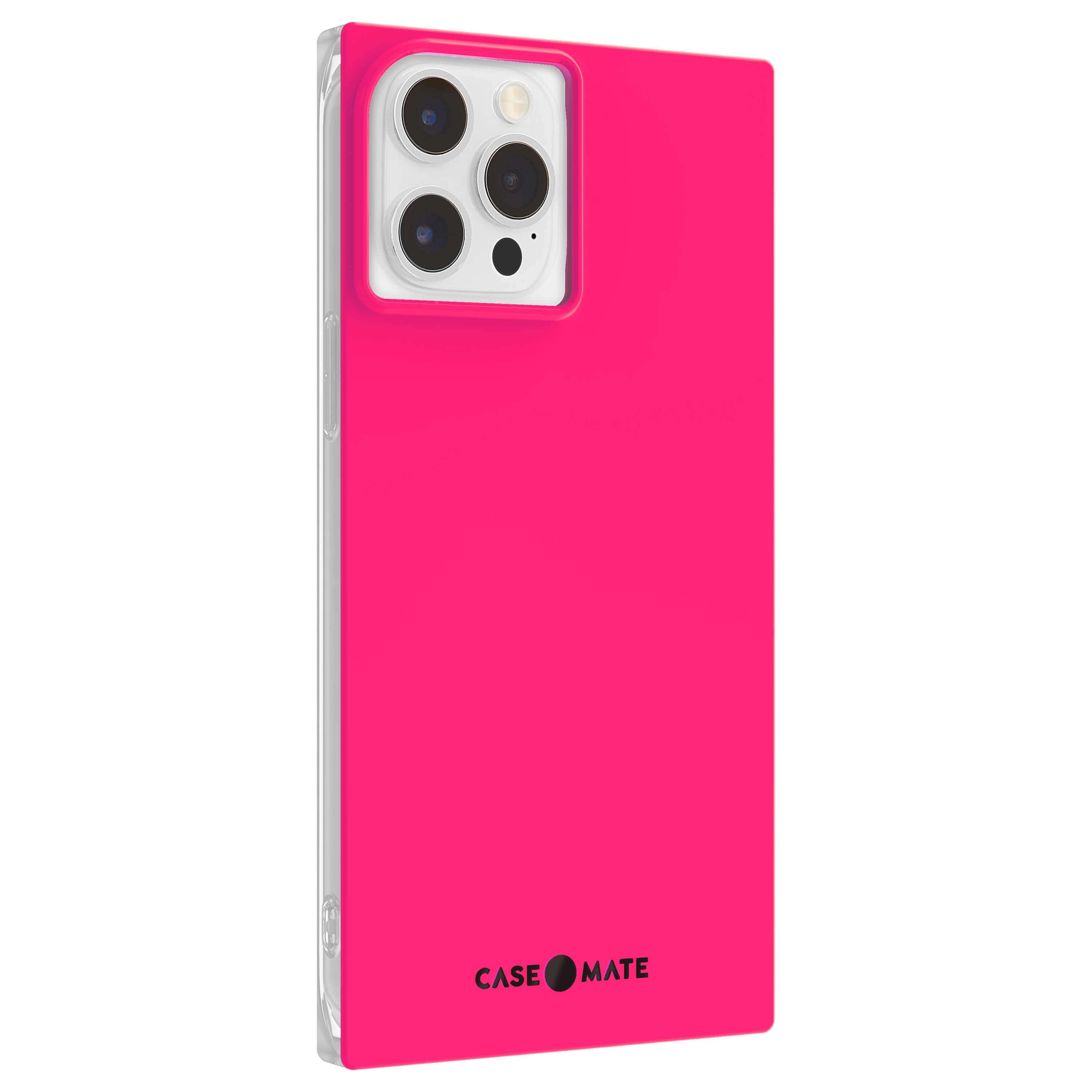Neon pink sharp cornered BLOX square case. color::Hot Pink