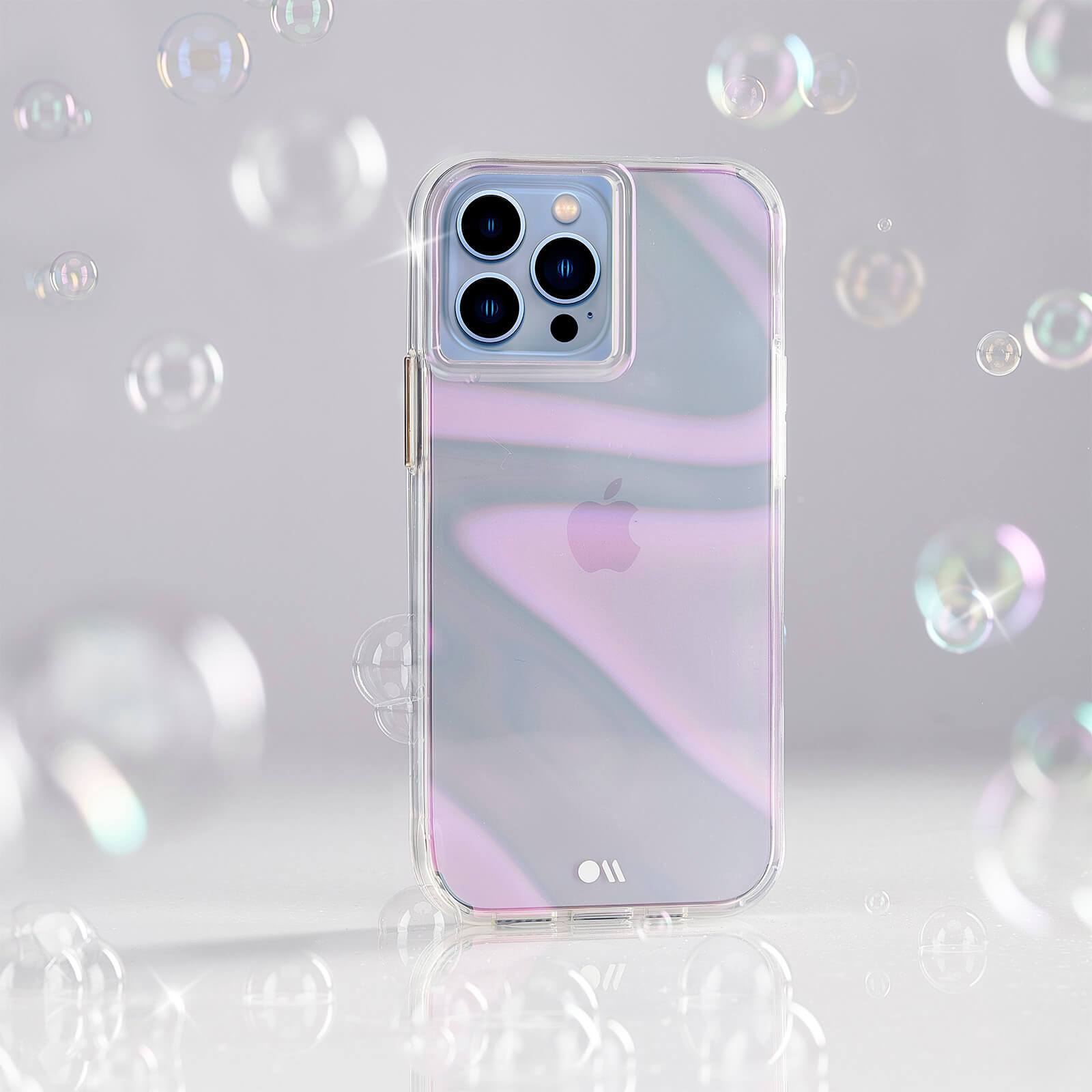 Soap Bubble on iPhone 13 Pro surrounded by bubbles. color::Soap Bubble