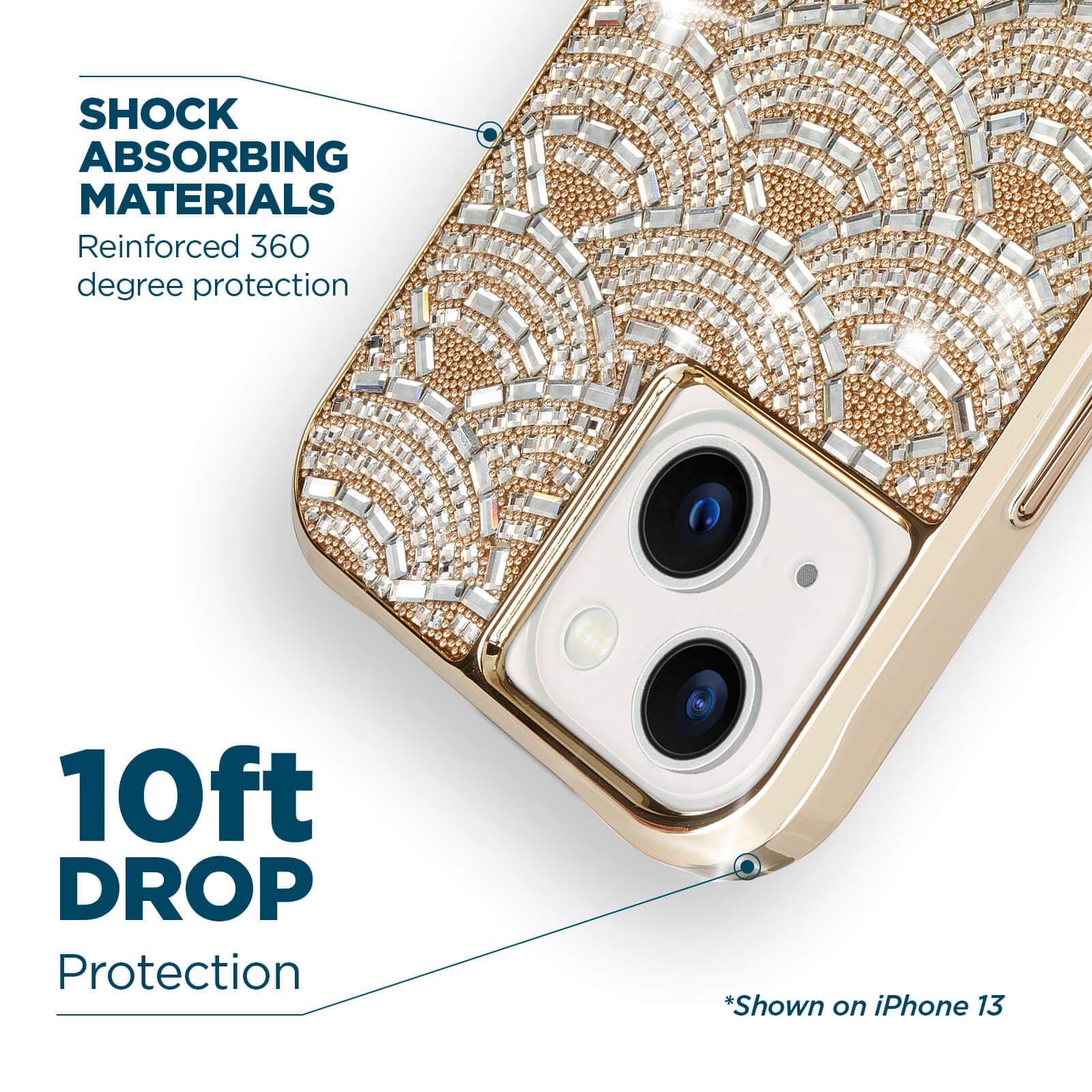Shock absorbing materials reinforced 360 degree protection. 10ft drop protection. Shown on iPhone 13.color::Brilliance Chandelier