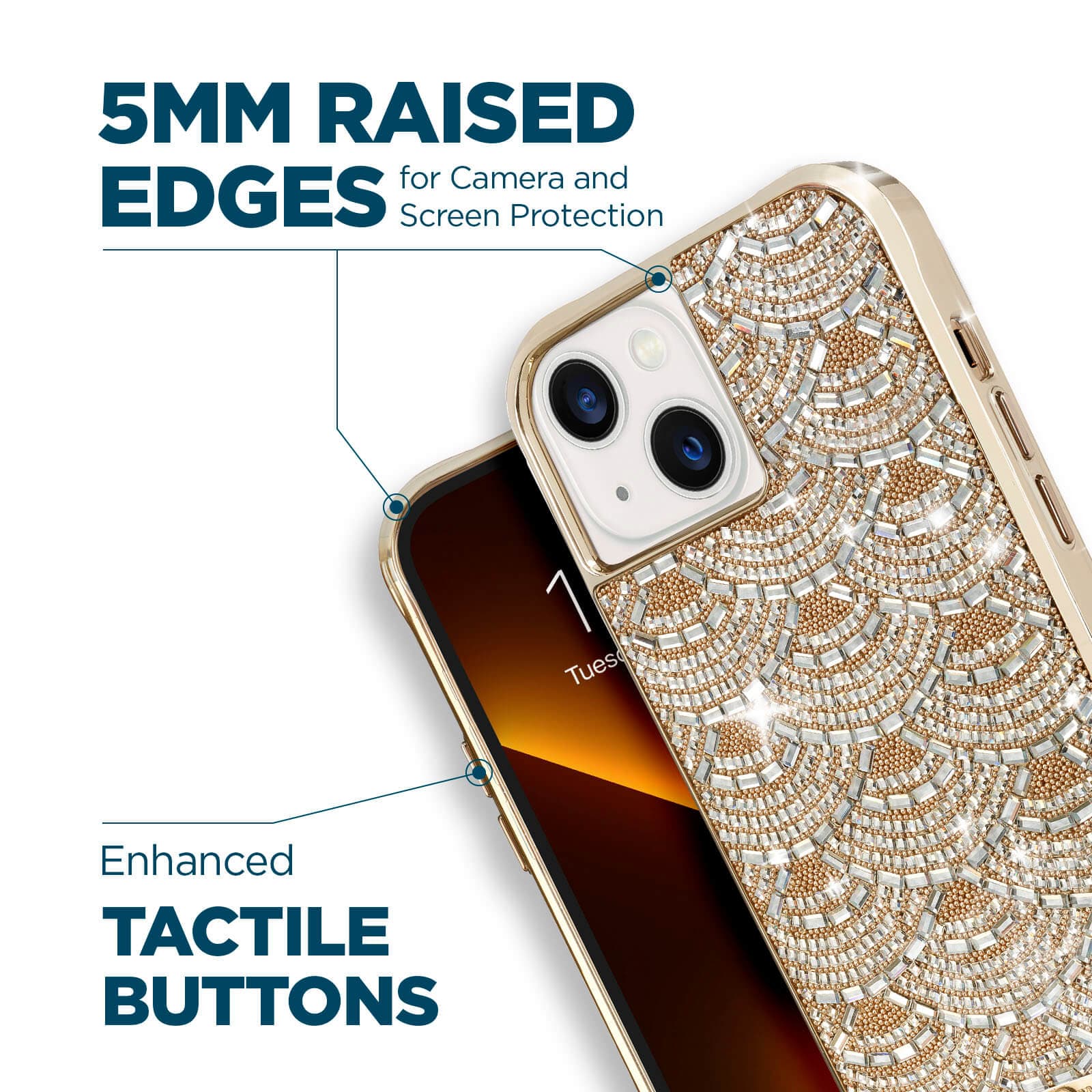 5mm raised edges for camera and screen protection. Enhanced tactile buttons. color::Brilliance Chandelier