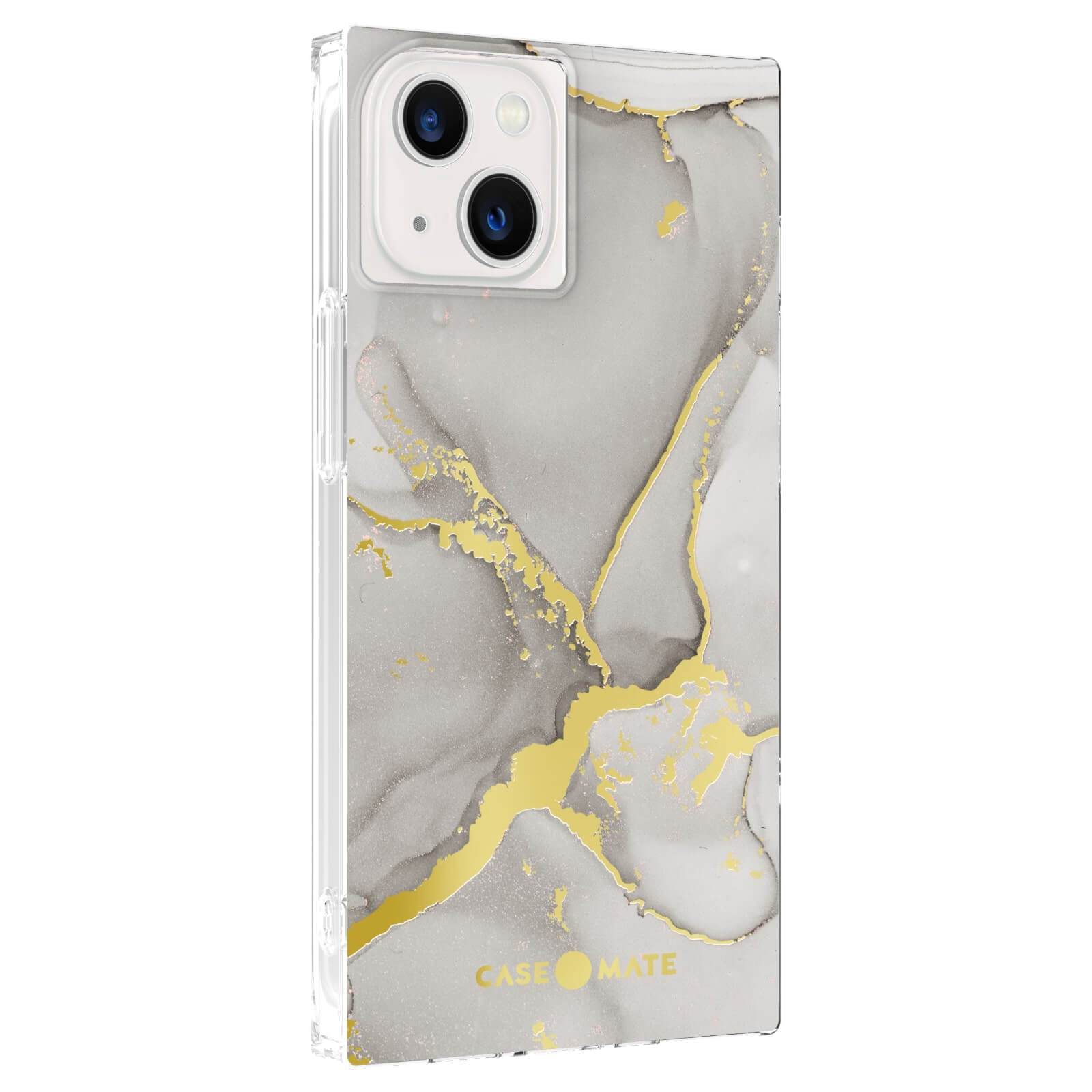 Grey and gold marble square case for iPhone 13. color::Fog Marble