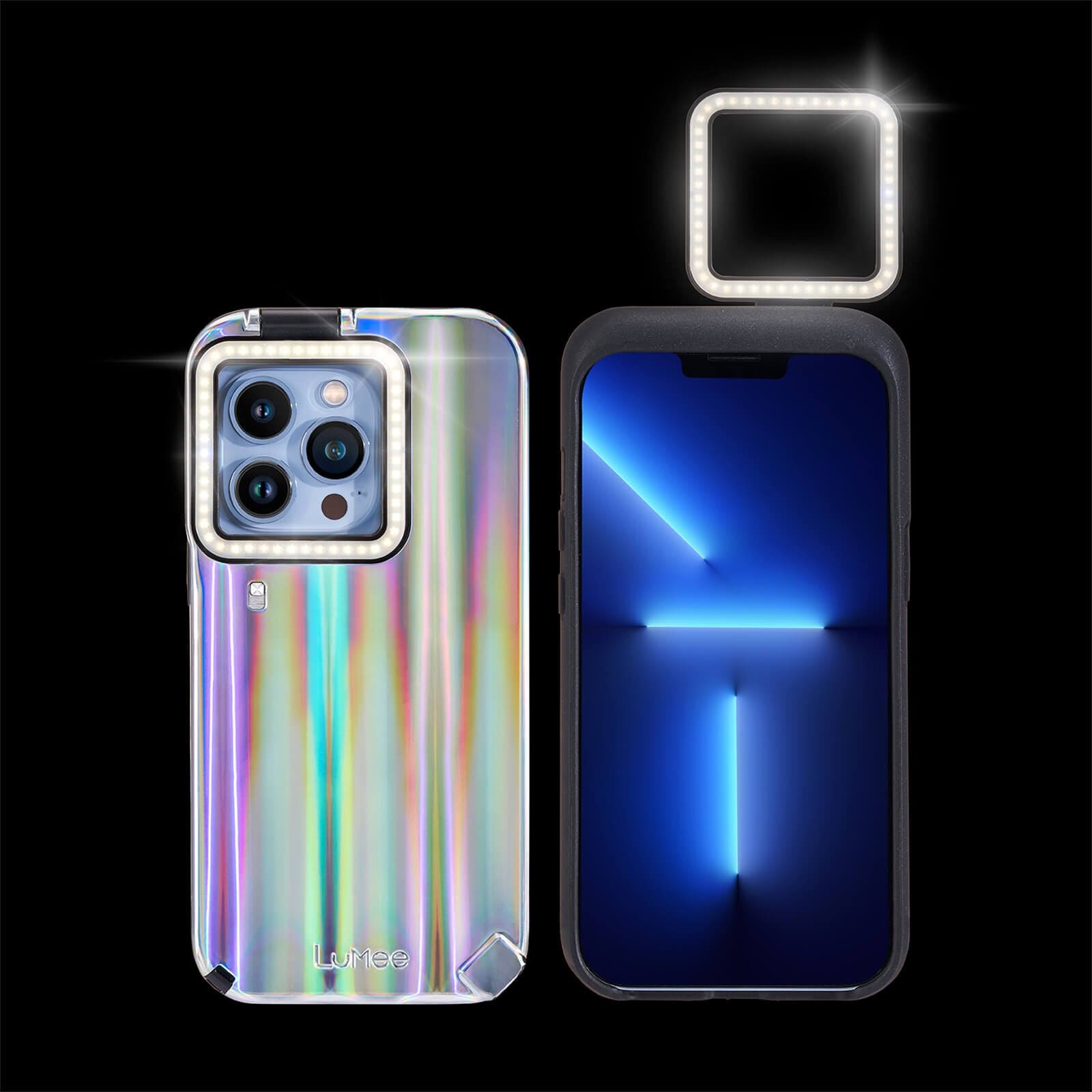 LED Light Ring Flips from front facing to back facing. color::Holographic