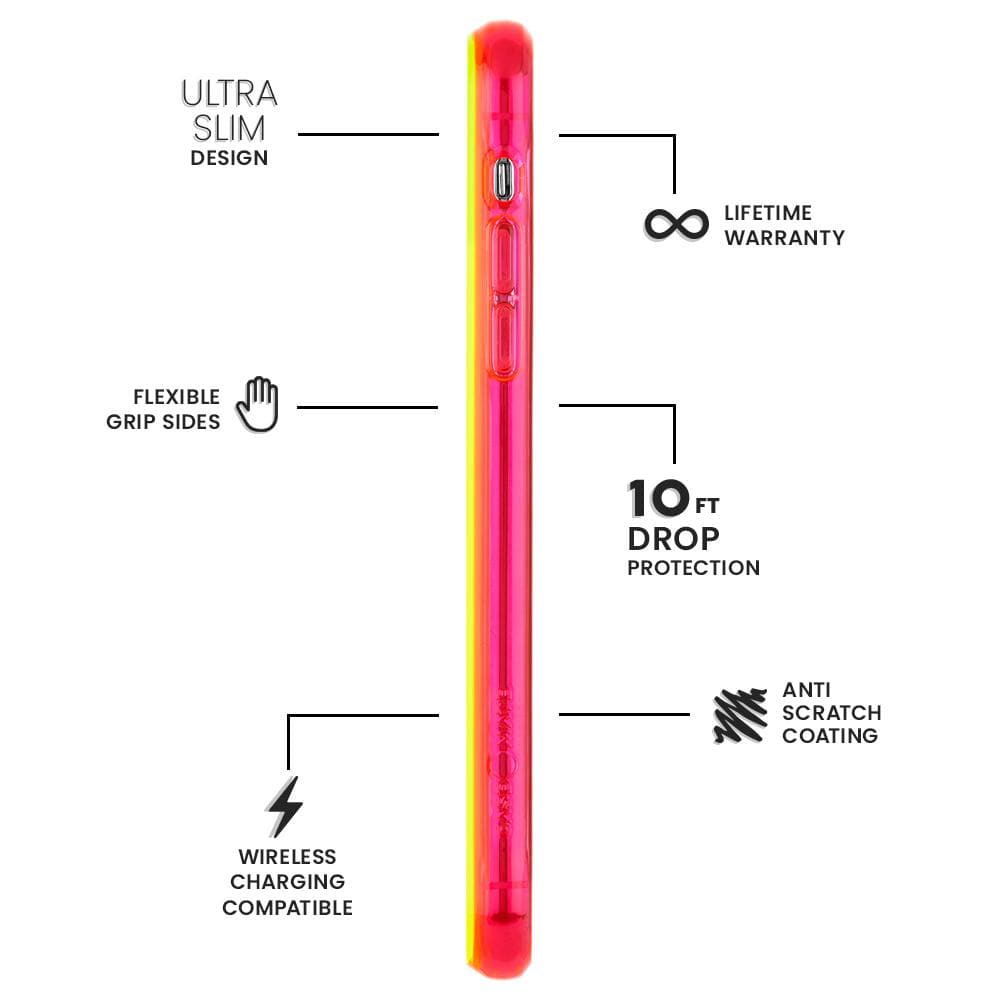 Features Ultra Slim design, Crystal Clear Clarity, Flexible Grip Sides, Wireless Charging compatible, Lifetime Warranty, 10 ft Drop Protection, Anti-Scratch Coating. color::Yellow Neon
