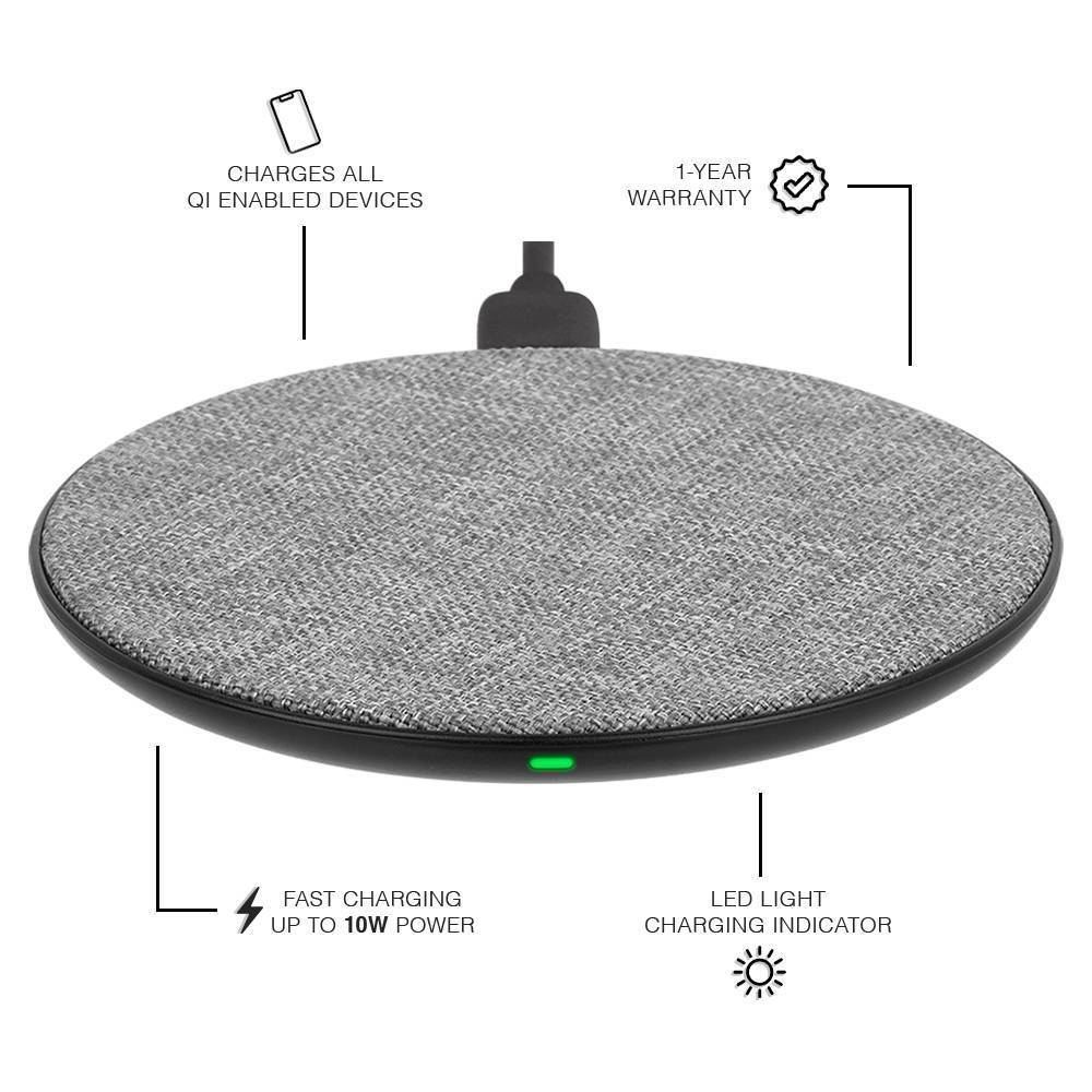 Charges all QI Enabled Devices, 1-Year Warranty, Fast Charging Up to 10W Power, LED Light Charging Indicator. color::Gray