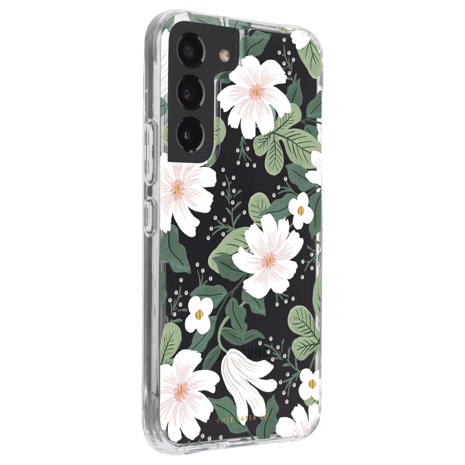 White floral print case with gems embedded. color::Willow