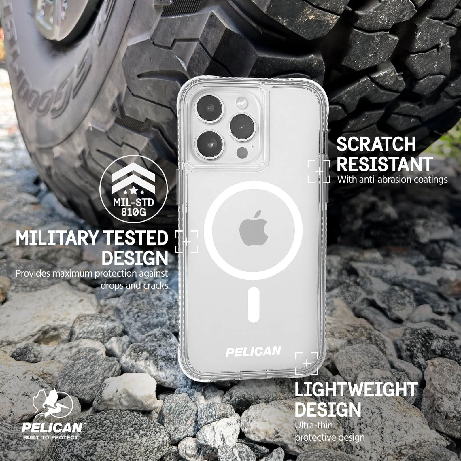 MILITARY TESTED DESIGN. PROVIDES MAXIMUM PROTECTION AGAINST DROPS AND CRACKS. SCRATCH RESISTANT WITH ANTI-ABRASION COATINGS.