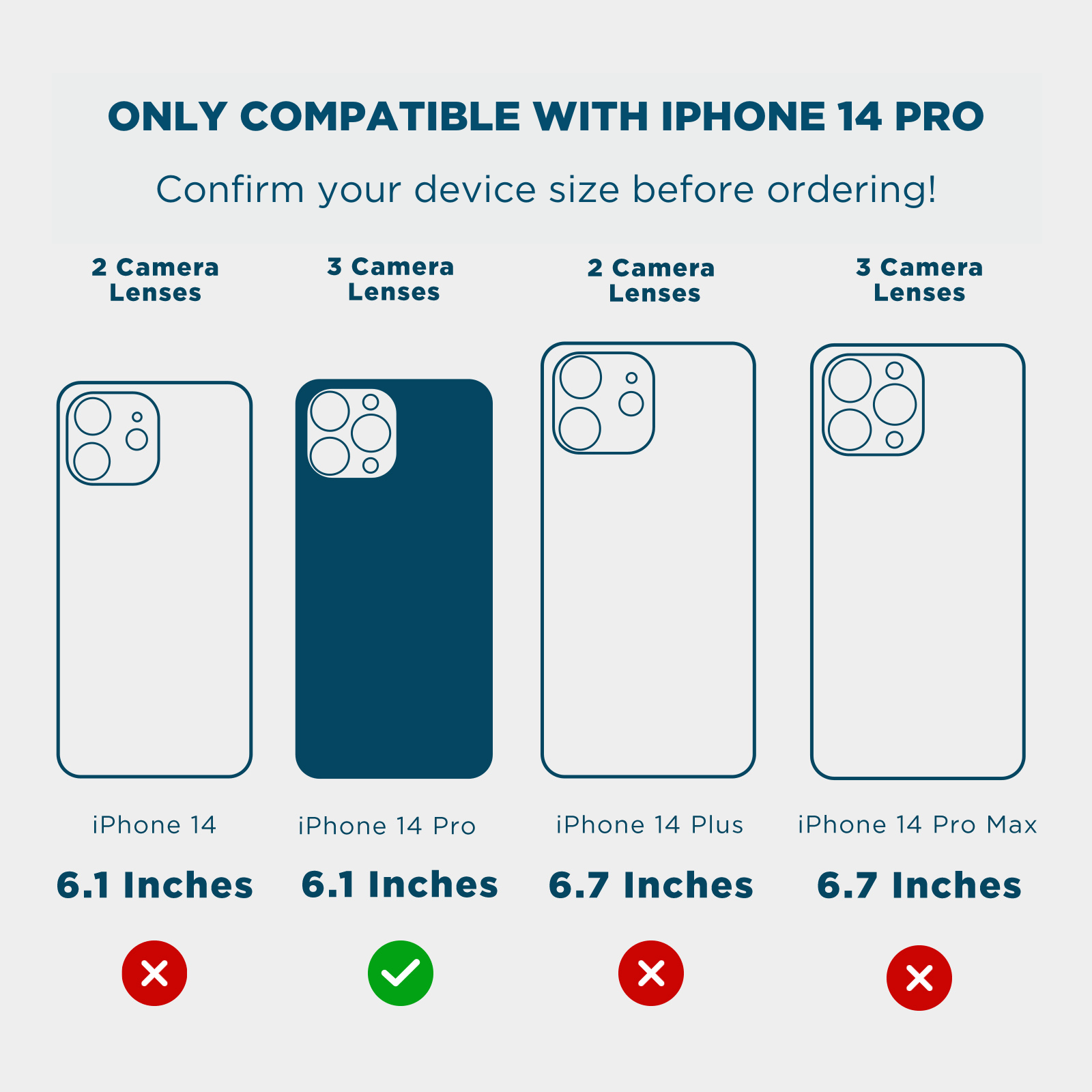 ONLY COMPATIBLE WITH IPHONE 14 PRO. CONFIRM YOUR DEVICE SIZE BEFORE ORDERING. 2 CAMERA LENSES, 3 CAMERA LENSES, 2 CAMERA LENSES, 3 CAMERA LENSES, 6.1, 6.1, 6.7, 6.7. COLOR::CLAY PINK