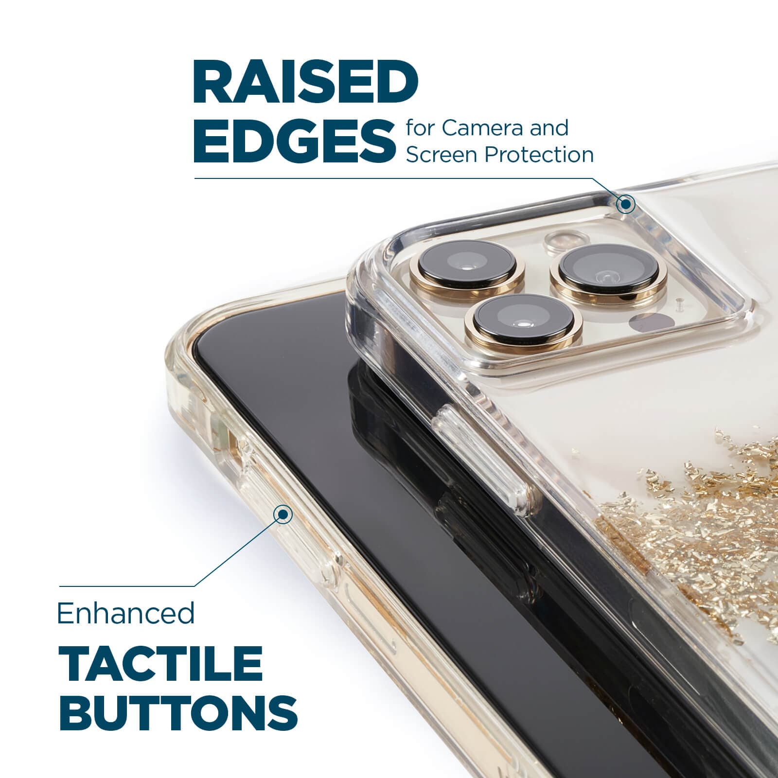 Raised edges for camera and screen protection. Enhanced tactile buttons. color::Karat Marble