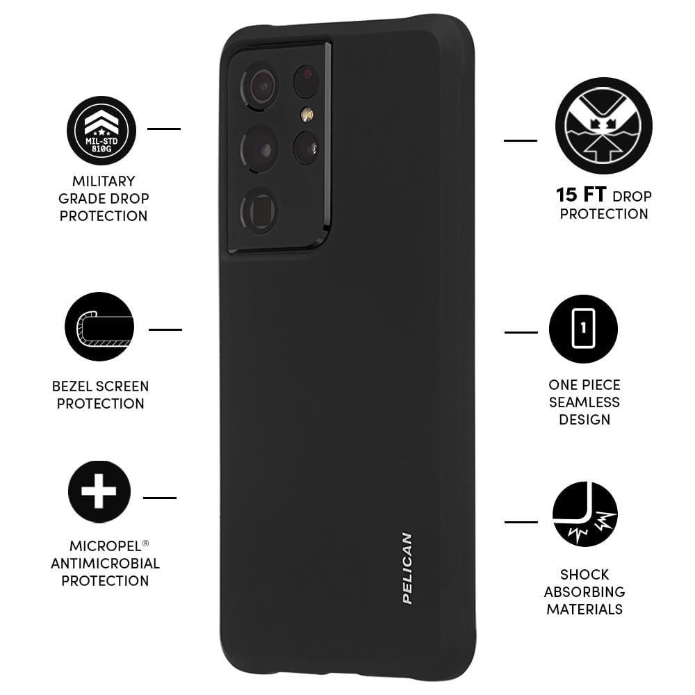 Features Military grade drop protection, bezel screen protection, Micropel Antimicrobial Protection, 15 ft Drop Protection, One Piece Seamless Design, Shock Absorbing Materials. color::Black