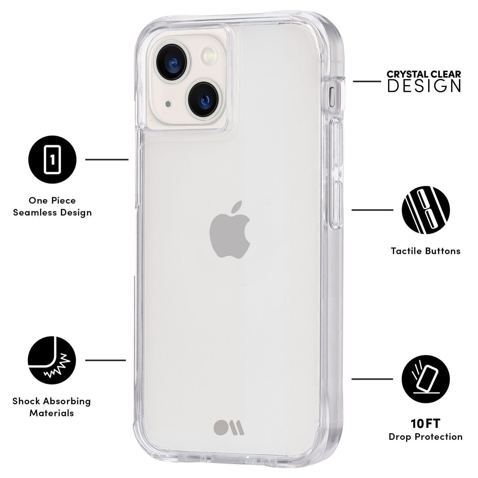 FEATURES: ONE PIECE SEAMLESS DESIGN, SHOCK ABSORBING MATERIALS, CRYSTAL CLEAR DESIGN, TACTILE BUTTONS, 10 FT DROP PROTECTION. COLOR::CLEAR