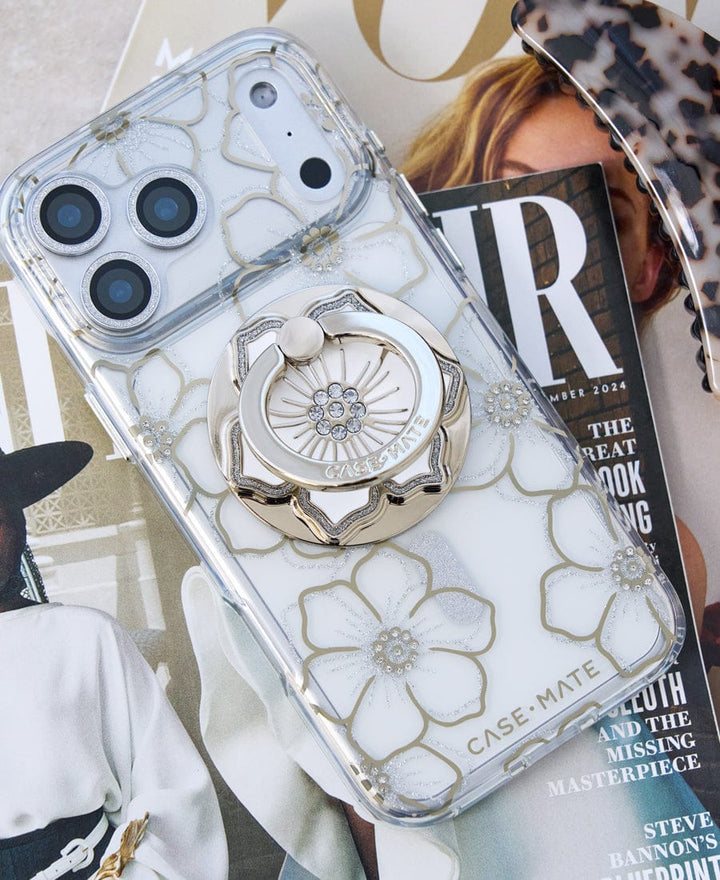 Floral Gems MagSafe Ring Stand on iPhone with Floral Gems phone case