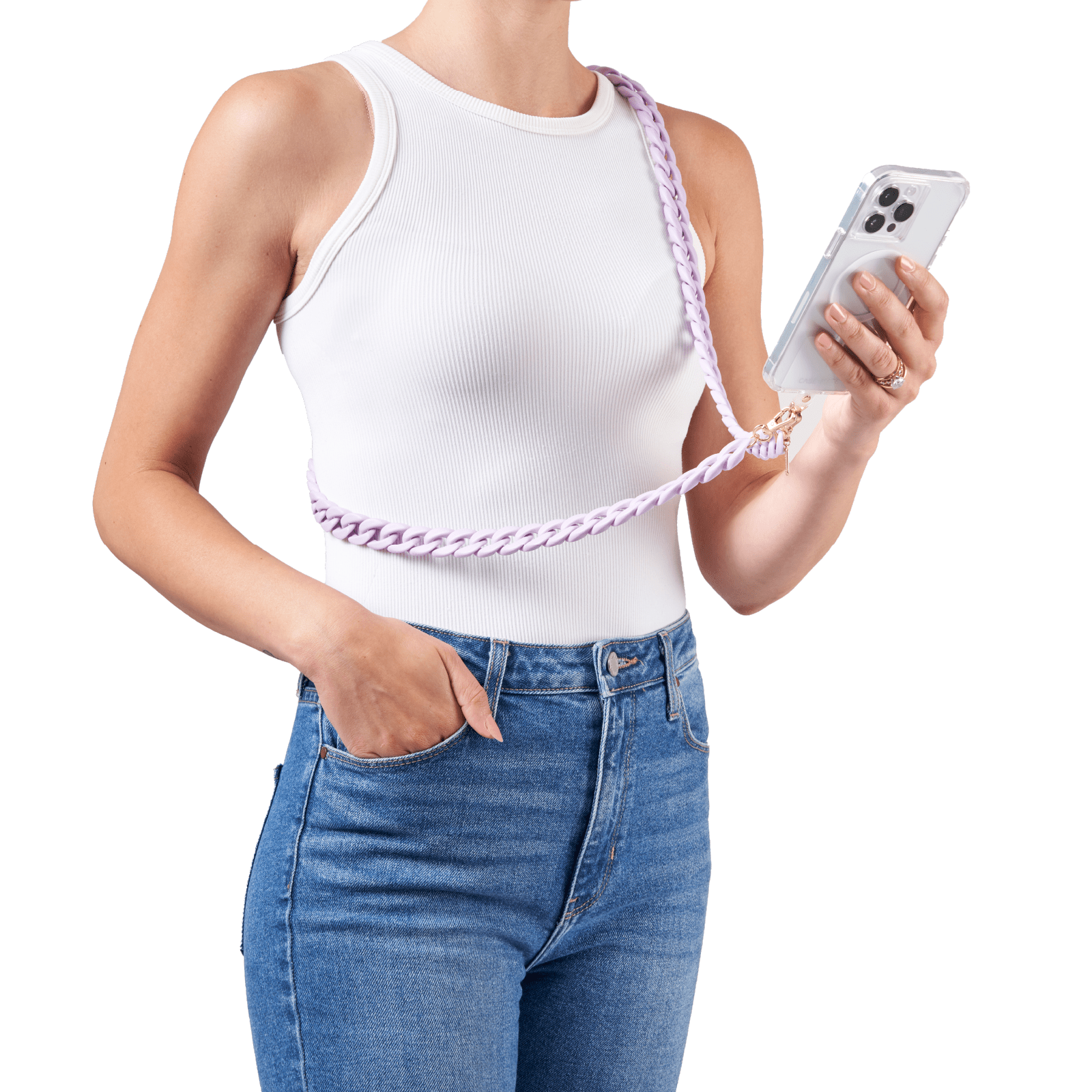 Lavender Chain Phone Crossbody on model