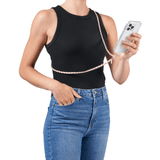 Gold Chain/Tan Leather Phone Crossbody on model