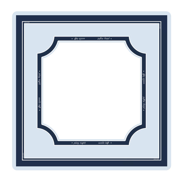 A square decorative frame or mat with a layered border design in navy blue and white, featuring a large blank white center and small script text along the inner border.
#color_classic carolina blue