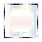 A square baby blanket with a striped pattern, featuring navy blue and white stripes on the border, light blue and white vertical stripes in the center, a pale pink striped inner section, and a light green decorative frame.
#color_classic cabana stripe