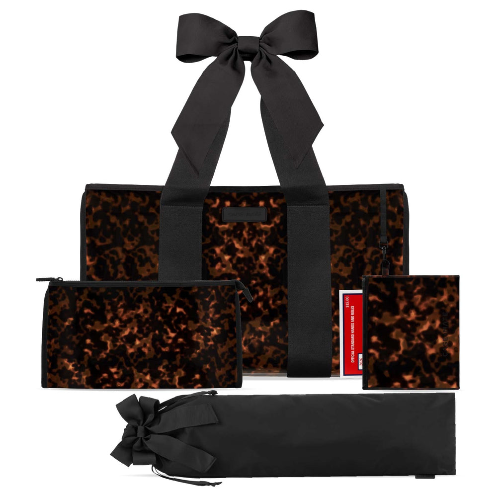 Set of 3 tortoiseshell printed bags for mahjong with bows on a white background
#color_tortoiseshell bow