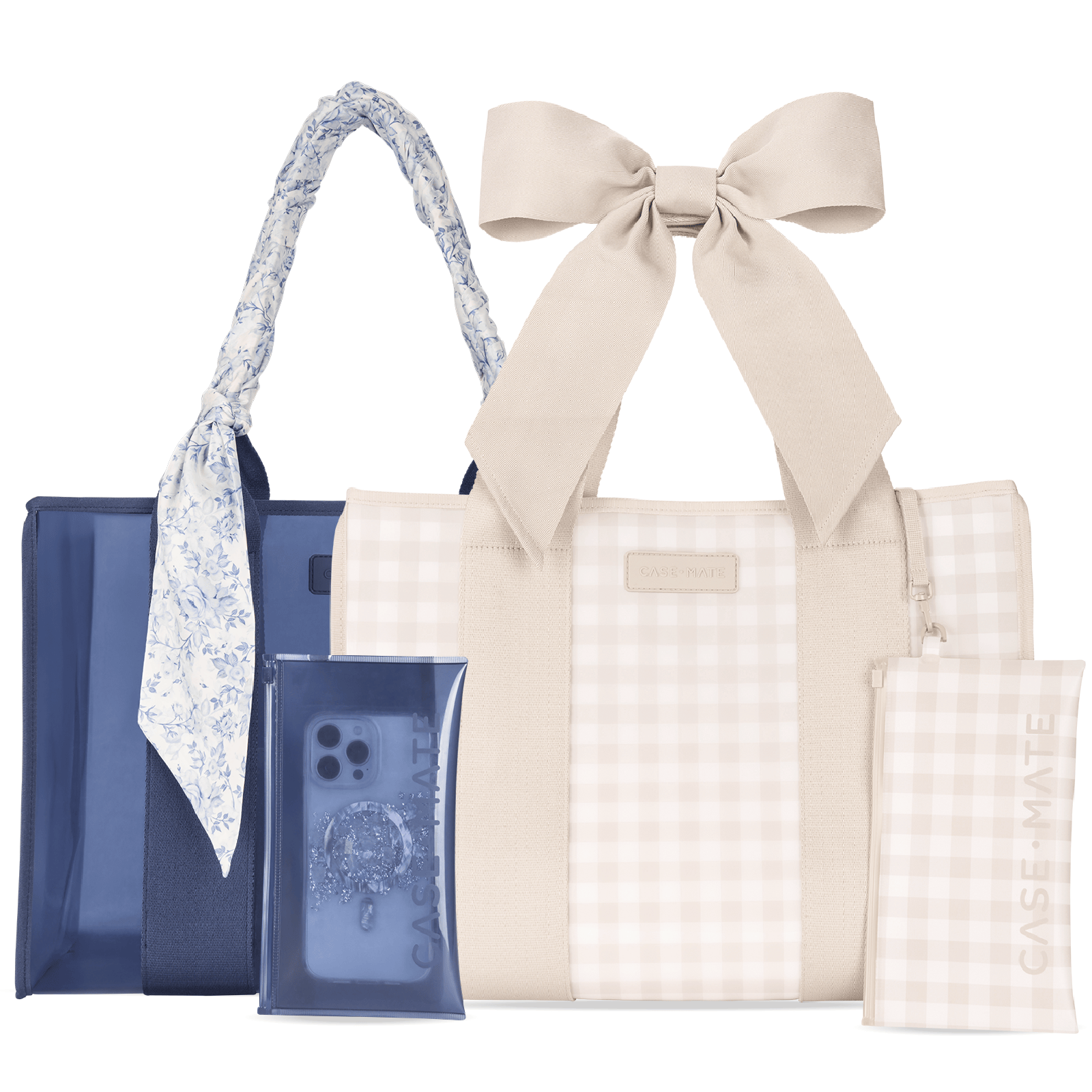 The Tote Duo- Something Navy Twilly & Latte Gingham Bow
