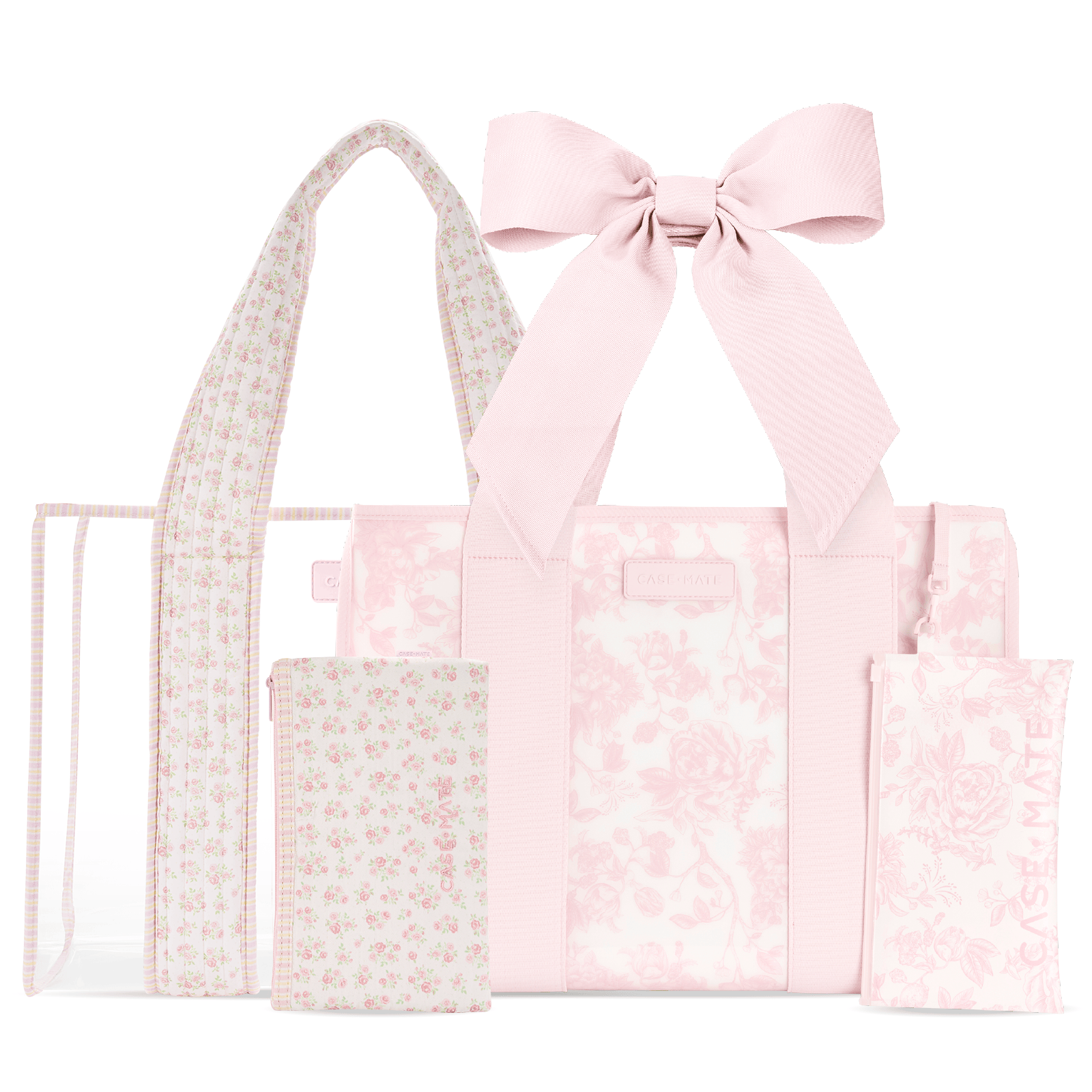 The Tote Duo - Ballet Pink Afternoon Rosé Bow & Clear Quilted Ditsy Floral