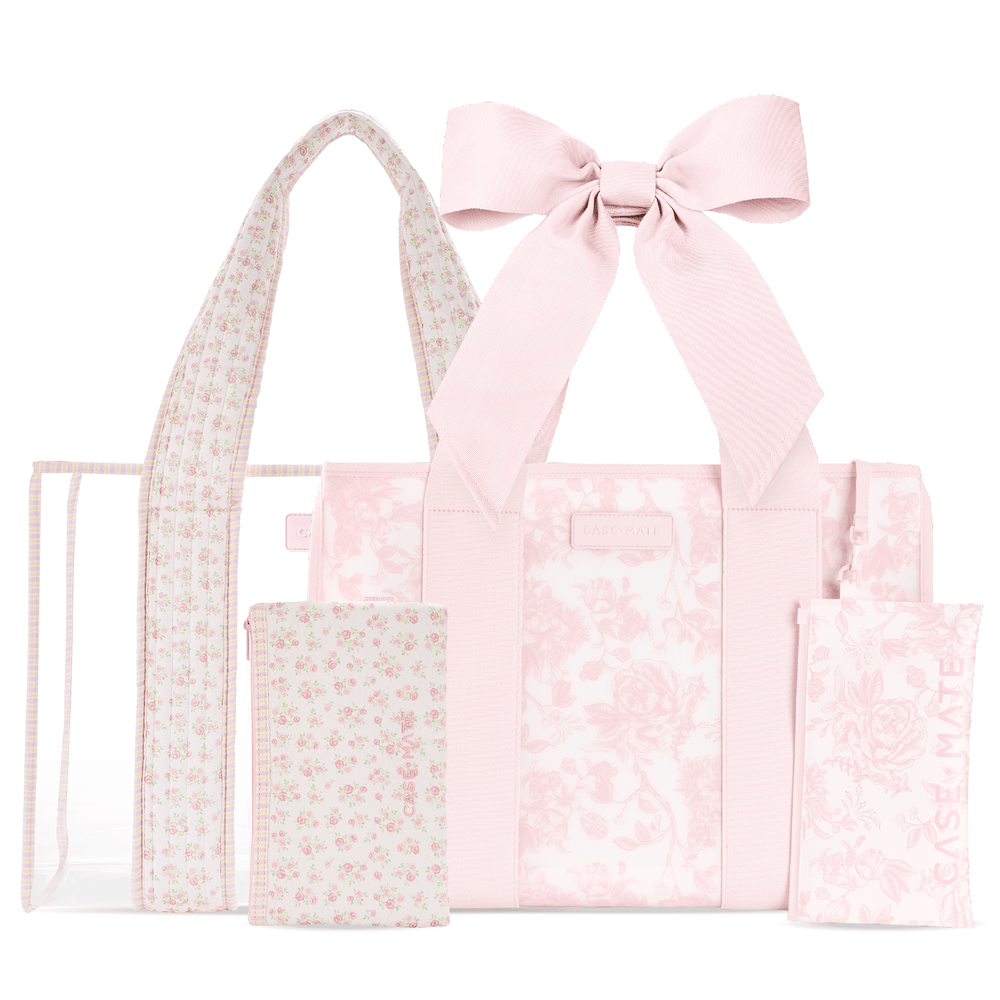 The Tote Duo - Ballet Pink Afternoon Rosé Bow & Clear Quilted Ditsy Floral