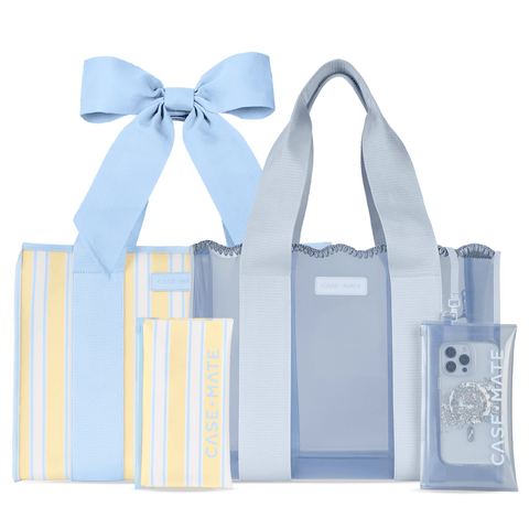 The Tote Duo - Cabana Stripe Bow & Carolina Blue Crochet Wave