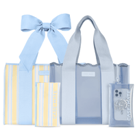 The Tote Duo - Cabana Stripe Bow & Carolina Blue Crochet Wave