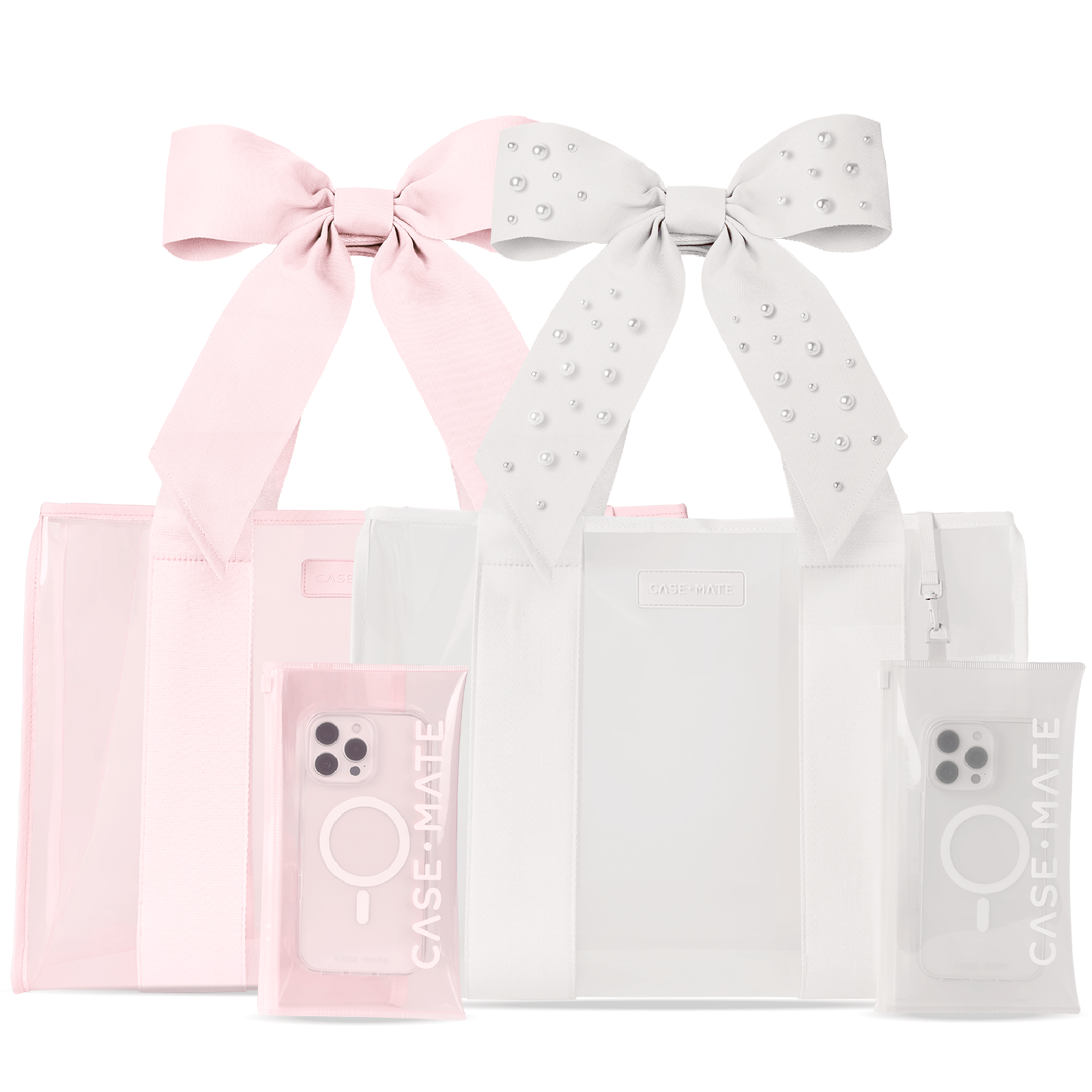 The Tote Duo - Ballet Pink Bow Jelly Tote + Ivory Pearl Bow Jelly Tote
