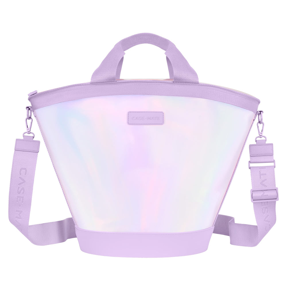 Gradient purple and pink bucket bag with a strap on a white background
#color_iridescent
