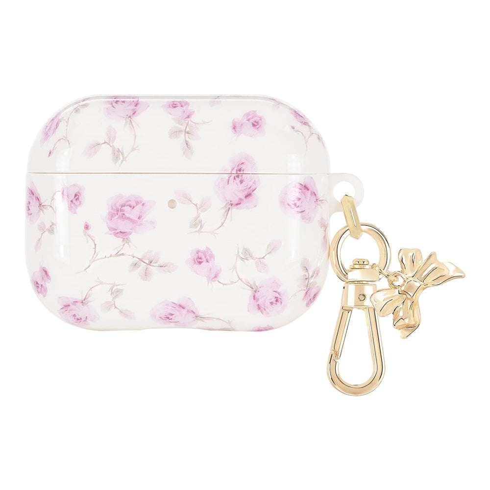 Floral-patterned case with a gold keychain on a white background
#color_ribbon rosa flora