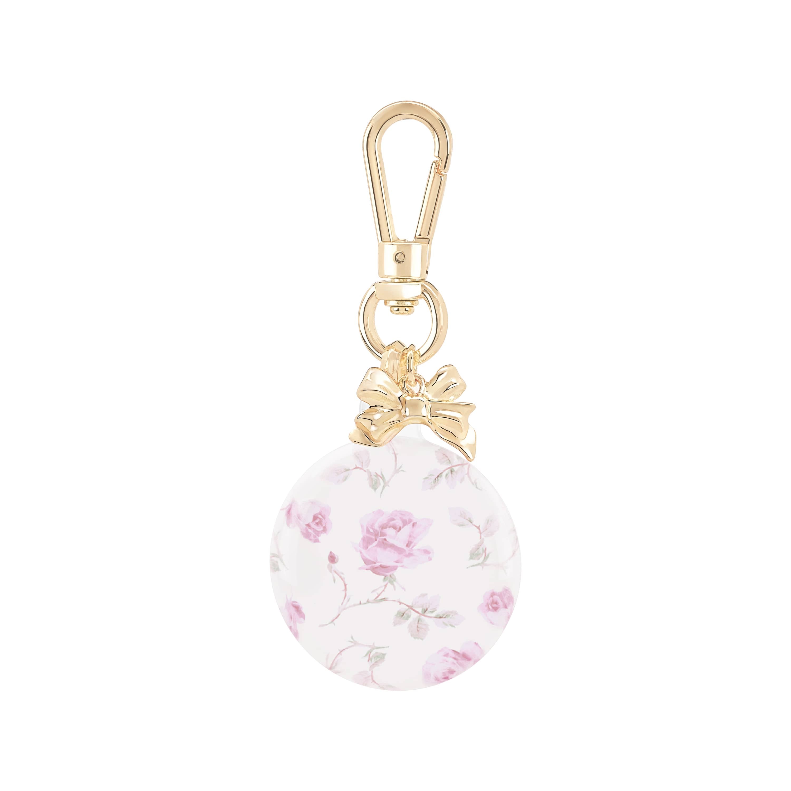 Keychain with floral design and gold bow on a white background
#color_ribbon rosa flora