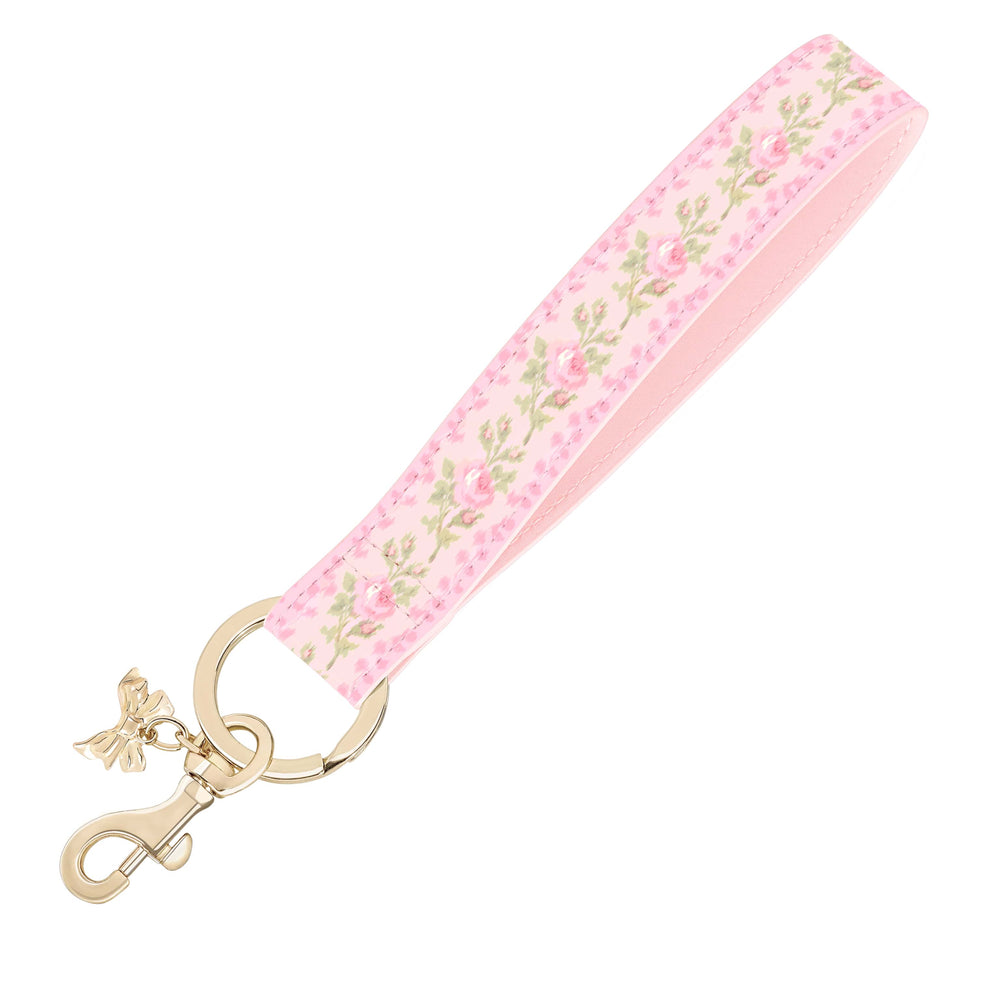 Floral patterned keychain with pink strap on a white background
#color_blooming heirloom