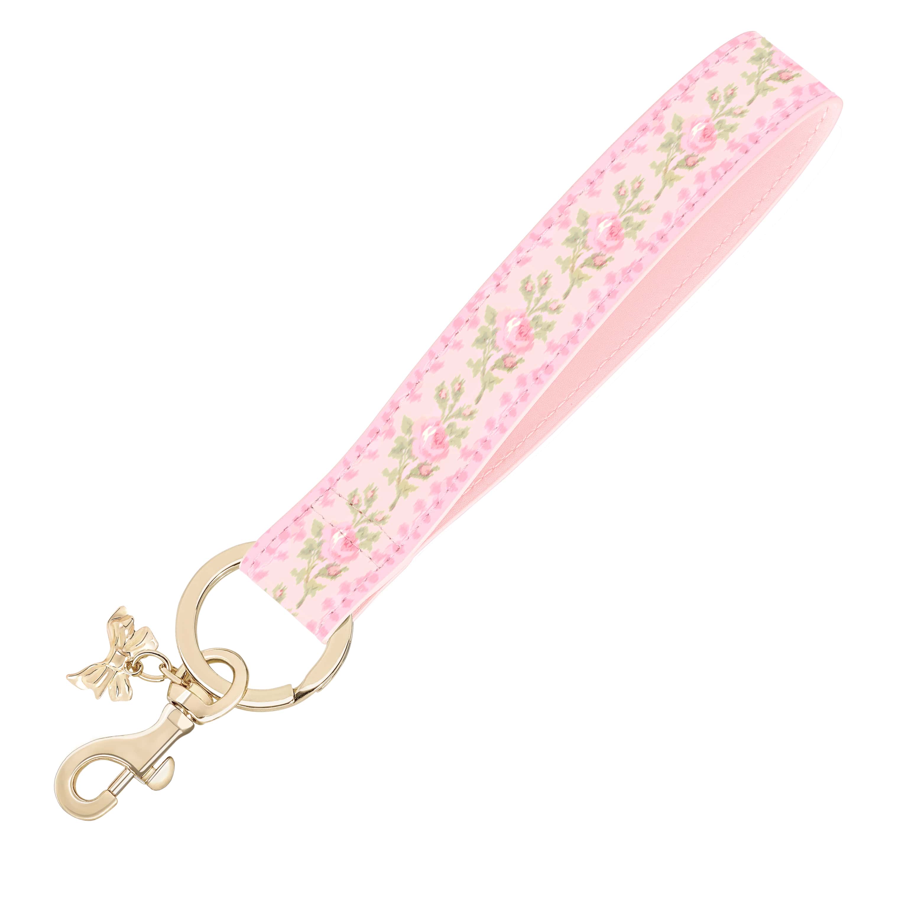Floral patterned keychain with pink strap on a white background
#color_blooming heirloom
