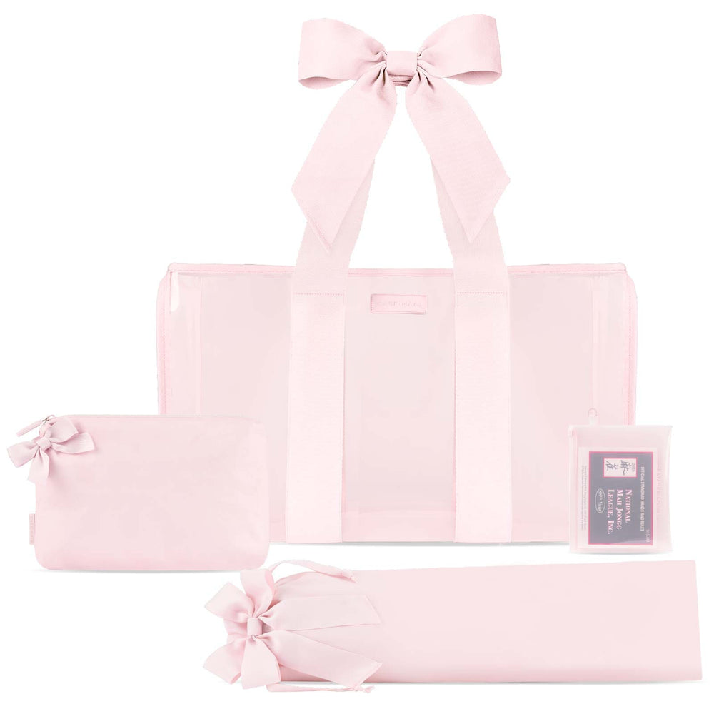 Set of pink bags for mahjong with ribbons on a white background
#color_ballet pink bow