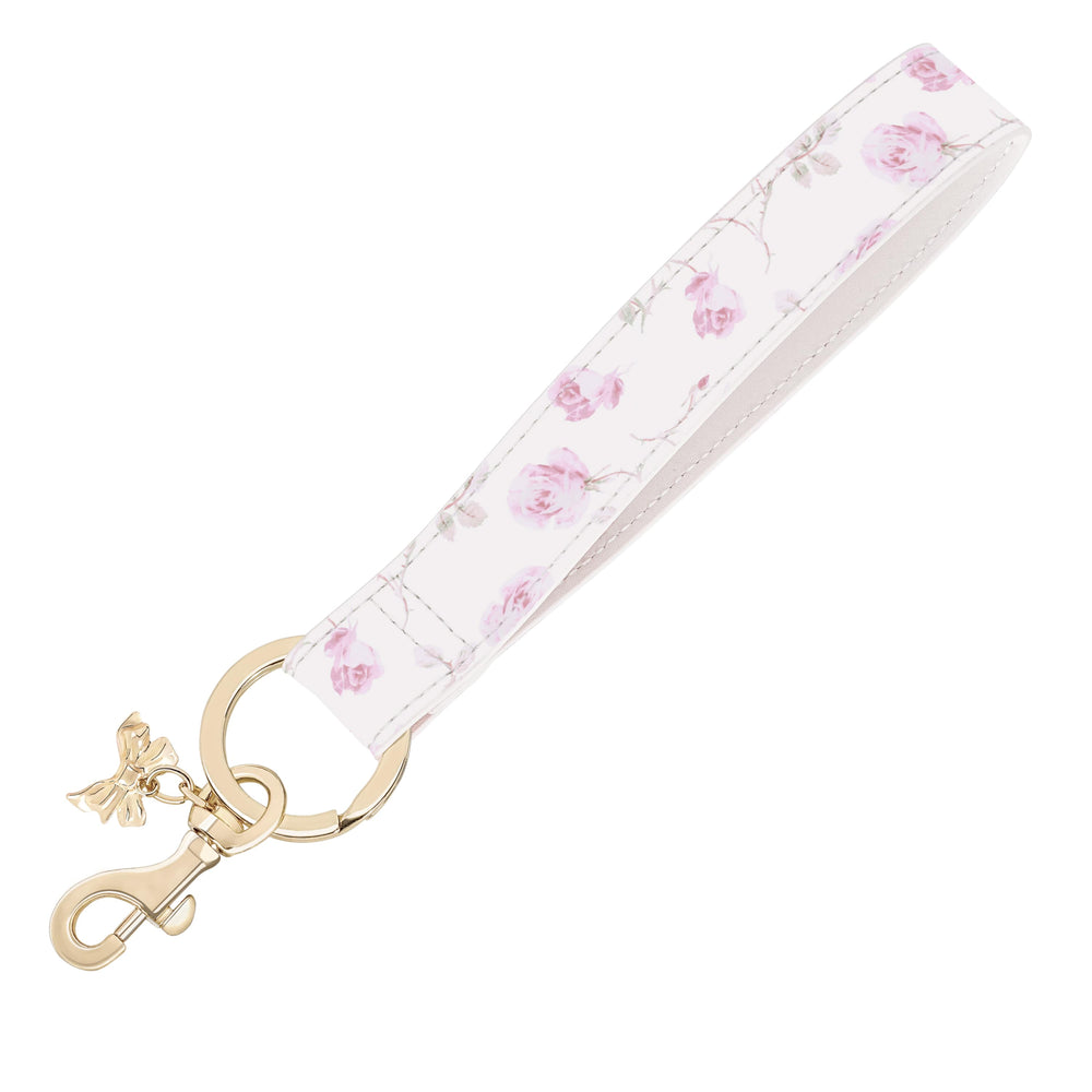 Floral patterned keychain strap with gold clasp on a white background
#color_ribbon rosa flora