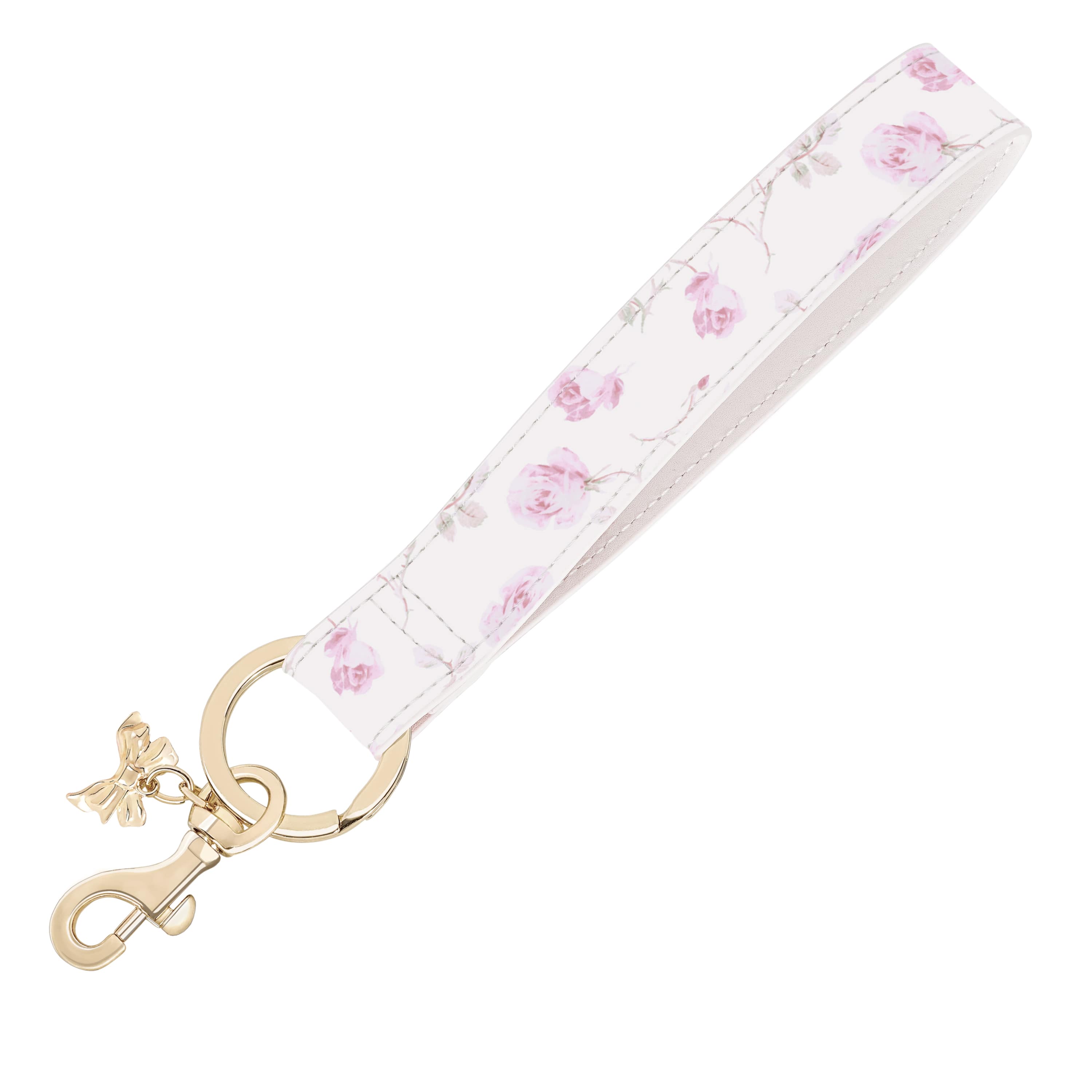 Floral patterned keychain strap with gold clasp on a white background
#color_ribbon rosa flora