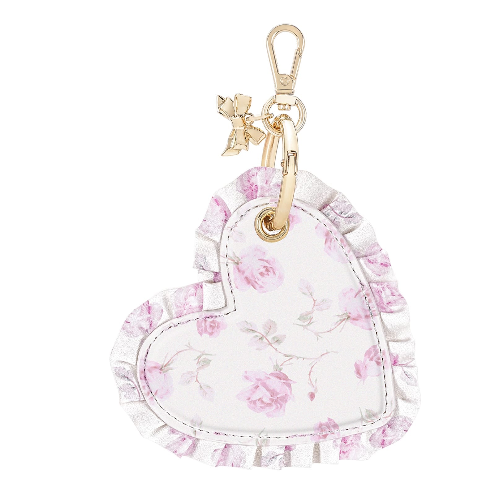 Heart-shaped floral keychain with a gold clasp on a white background
#color_ribbon rosa flora
