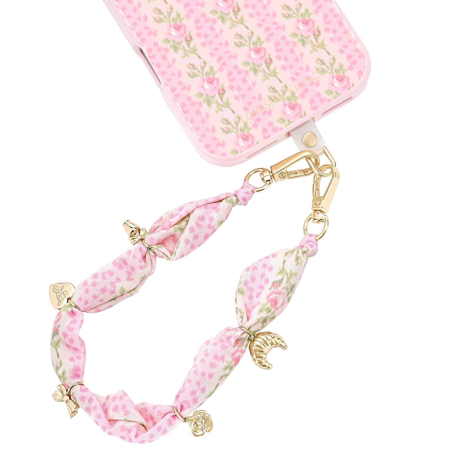 Pink floral phone case with matching strap on a white background
#color_blooming heirloom