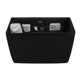 Black storage ottoman with various items on a white background
#color_midnight black