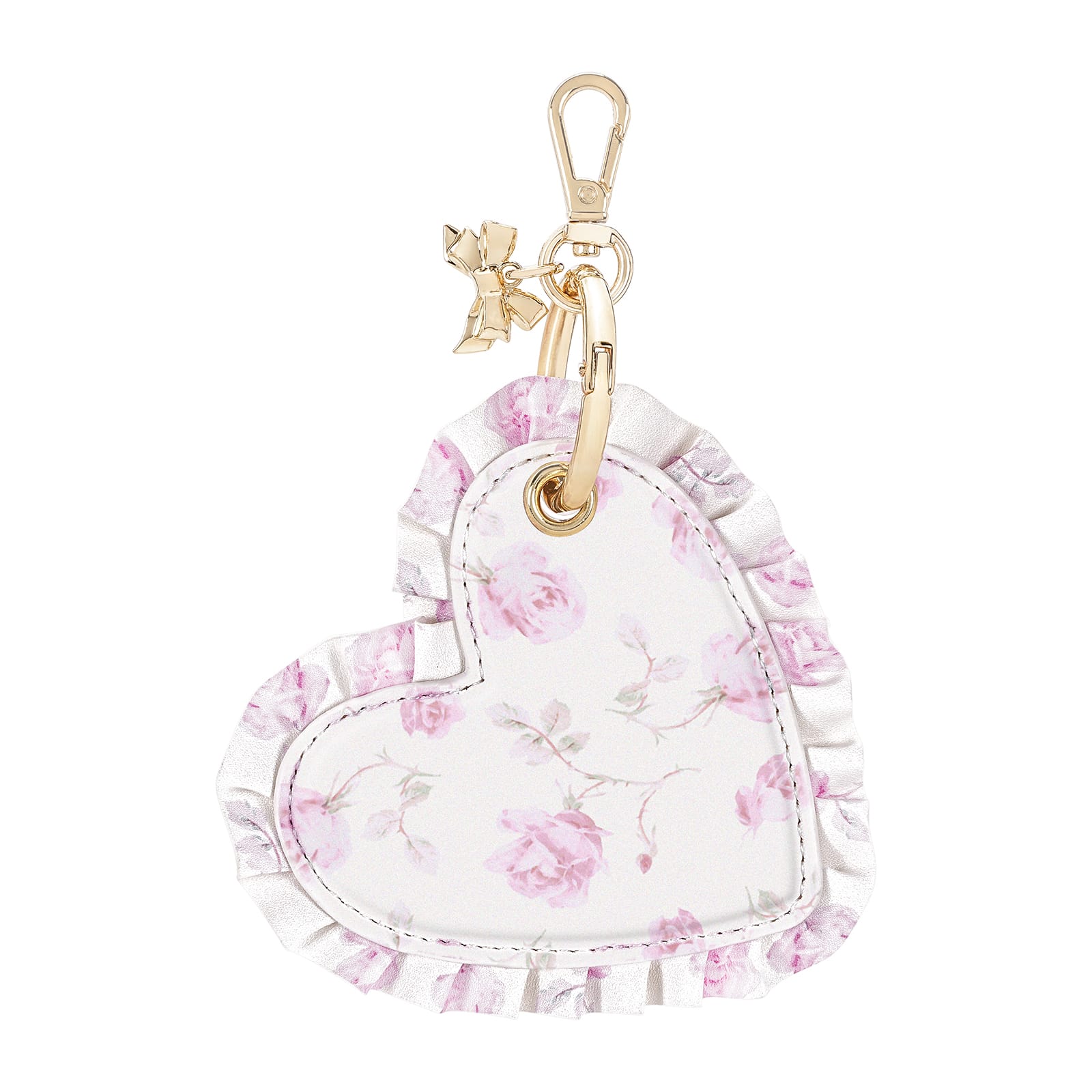 Heart-shaped floral keychain with a gold clasp on a white background
#color_ribbon rosa flora