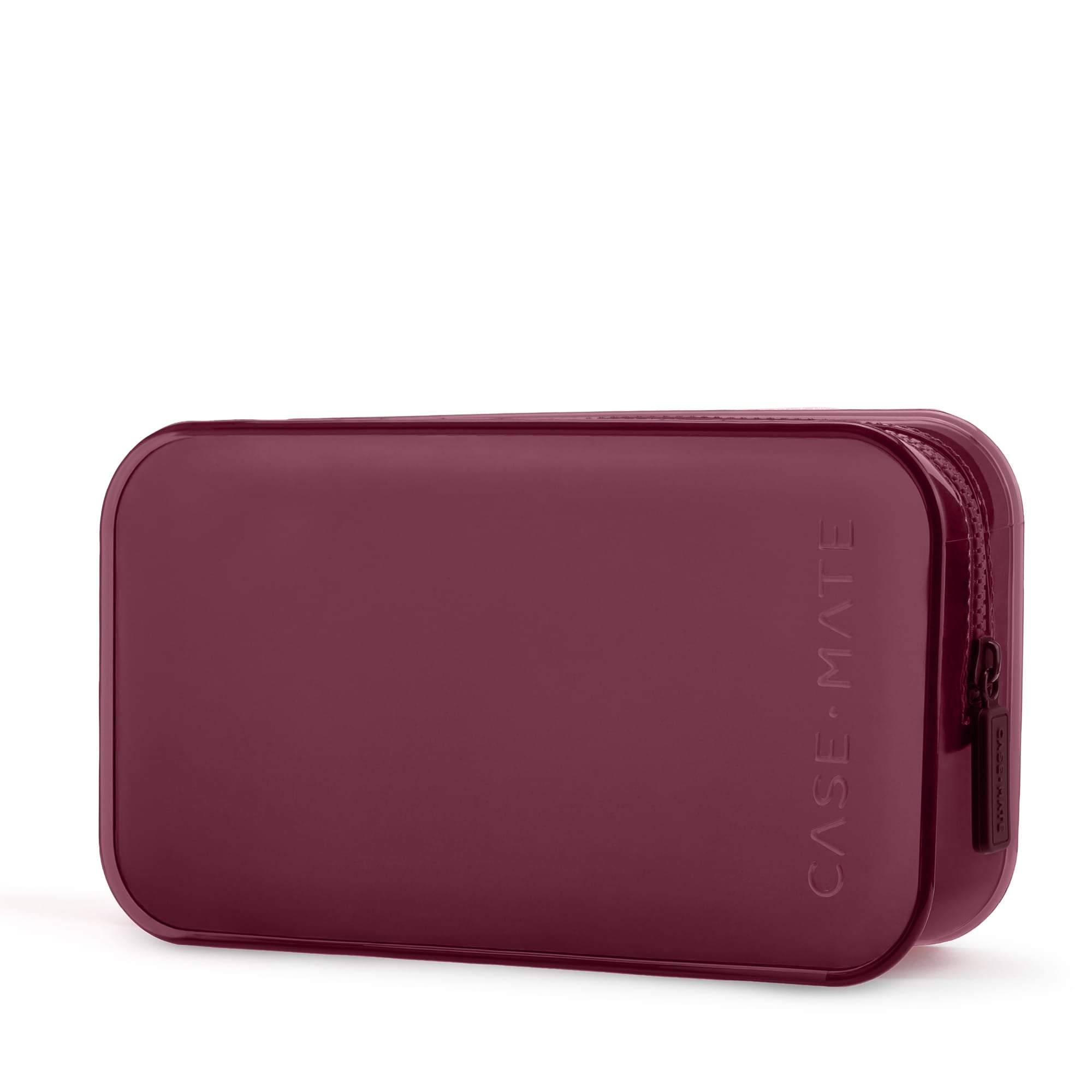 A dark burgundy zippered pouch with rounded corners and the brand name 'CASE-MATE' embossed vertically on the right side, shown on a clean white background.
#color_mulberry