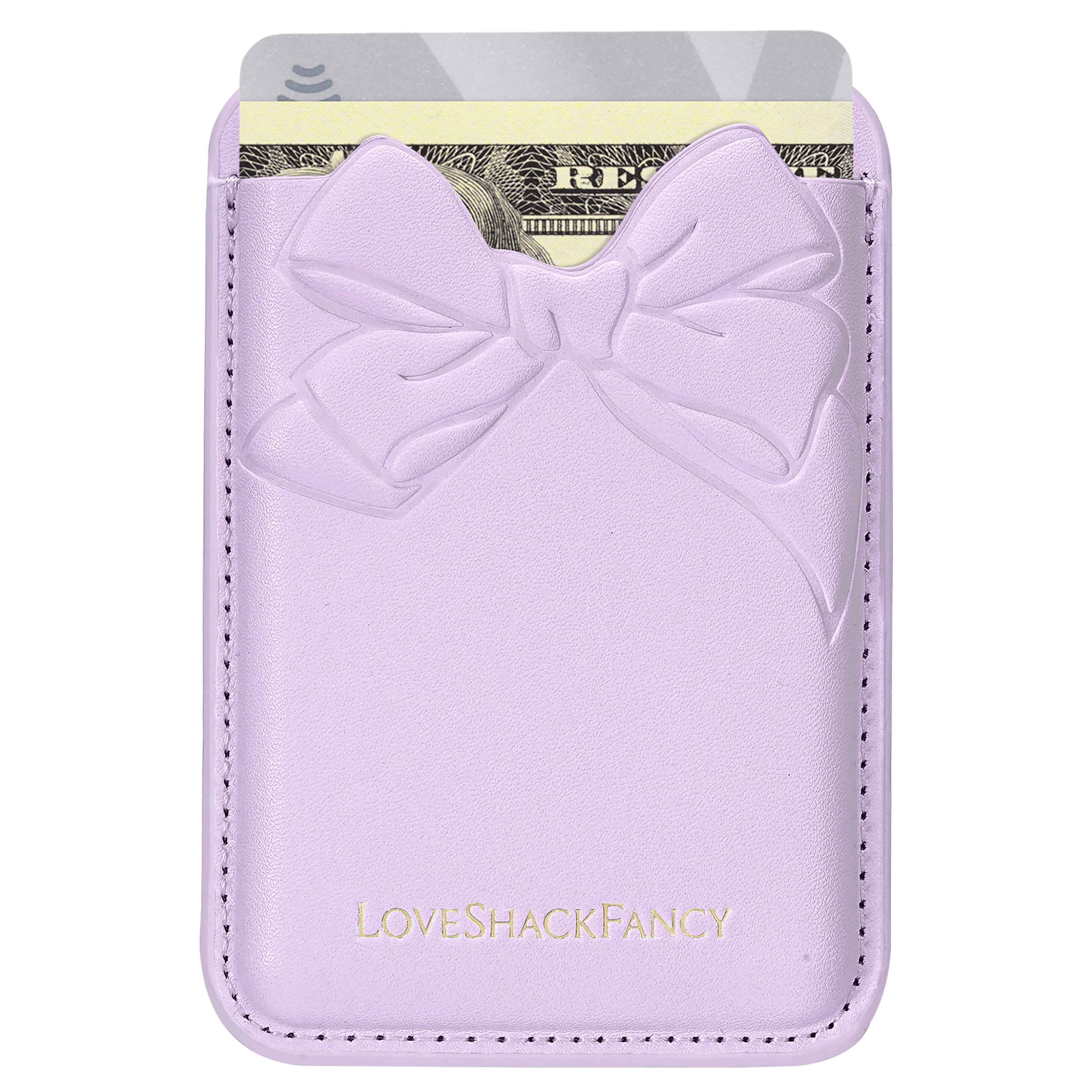 Purple cardholder with bow design featuring 'LOVE SHACK FANCY' branding on a white background
#color_purple