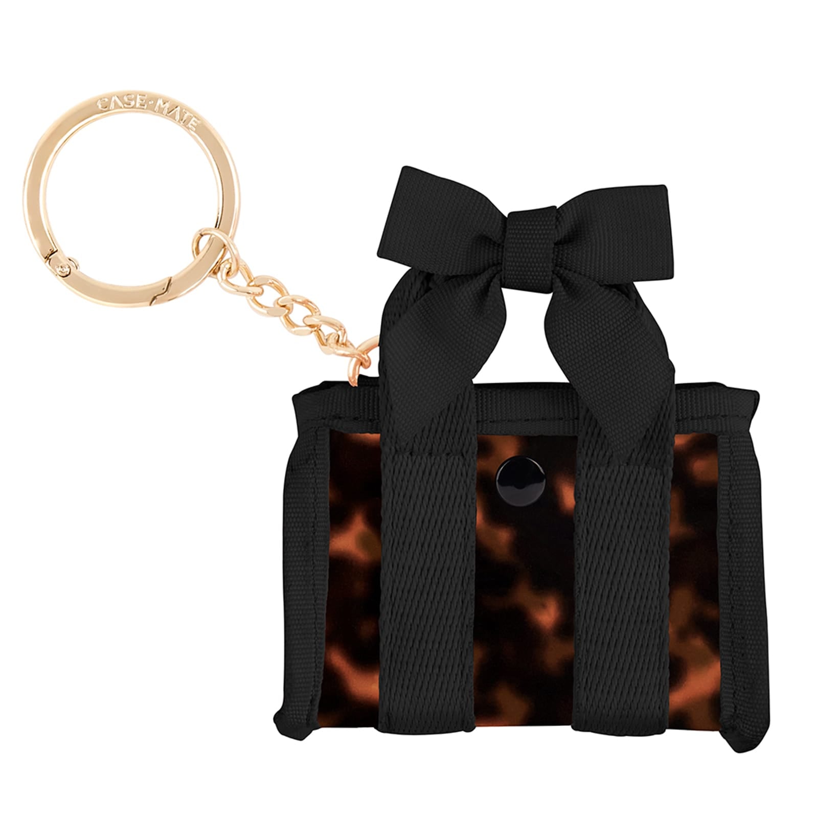 Black bow keychain with a leopard print bag charm on a white background
#color_tortoiseshell bow
