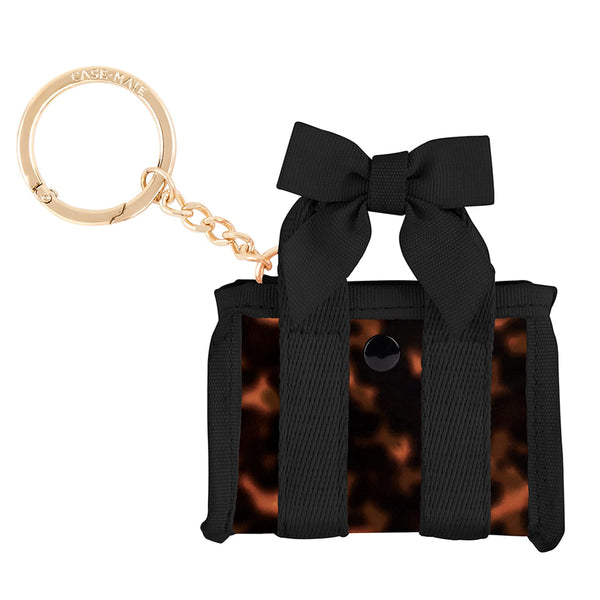 Black bow keychain with a leopard print bag charm on a white background
#color_tortoiseshell bow